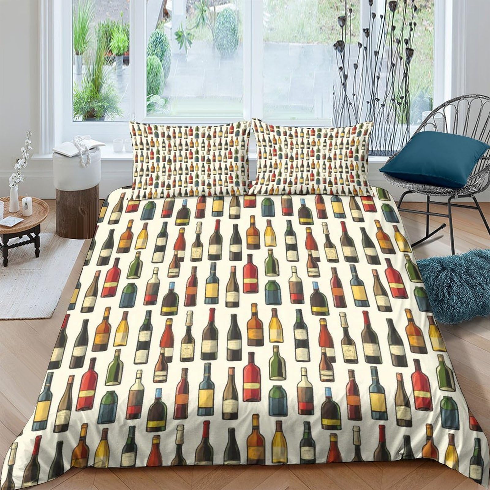 Ctjqhvkz Style-4 3D Printed Vintage Wine Bottle Fitted Sheet Microfiber Anti-Slip Machine Washable Artistic Bed Cover For Bedroom Dorm Decor Single（135X200cm）