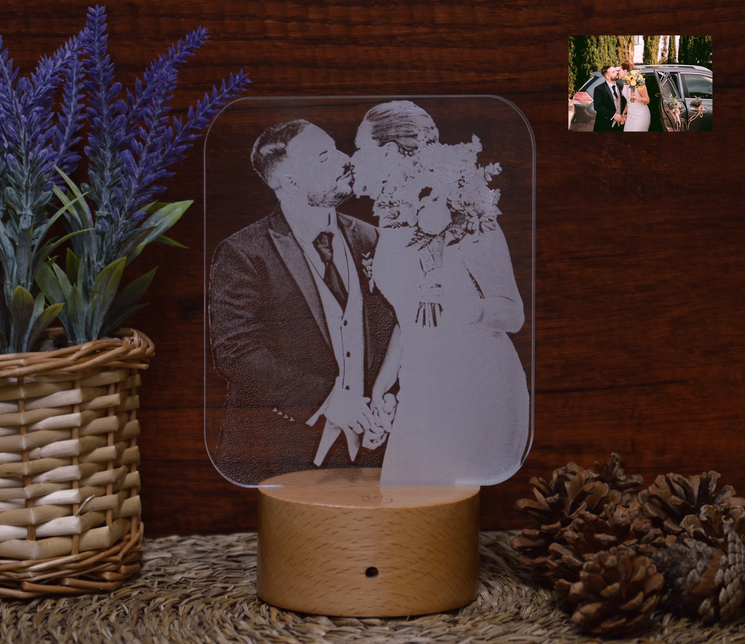 Lámpara Personalizada grabada con Foto y Luz Nocturna 3D - Regalo Original para Aniversario, San Valentín y Cumpleaños - Ideal Parejas, Amigos y Familia (Multicolor 2)