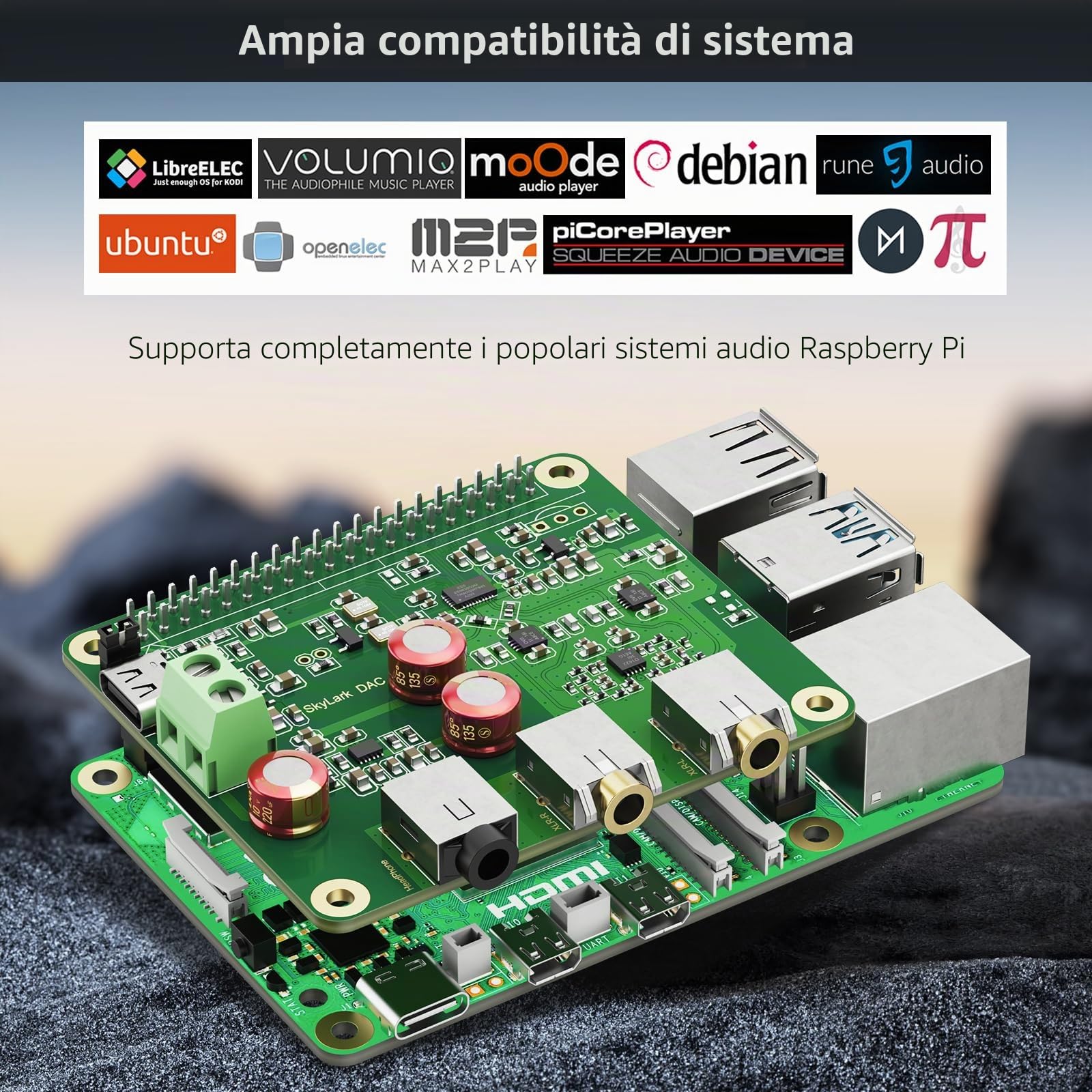InnoMaker HiFi DAC Pro Hat con Chip ES9038Q2M per Raspberry Pi 5/4/3B+/3B/Zero - Scheda Audio Alta Risoluzione 384KHz/32bit & DSD512, Convertitore DAC per Volumio, Moode, Uscita Cuffie e Bilanciata