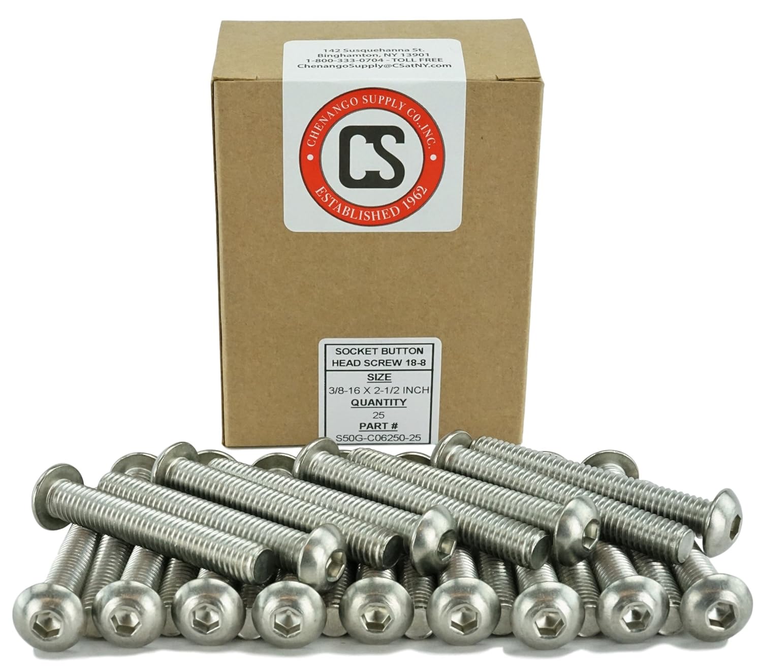 Stainless 3/8-16 x 2-1/2" (3/4" to 3" Available) Socket Button Head Cap Screws, Full Thread, Hex Drive, Stainless Steel 18-8, Coarse Thread (3/8-16 X 2-1/2)