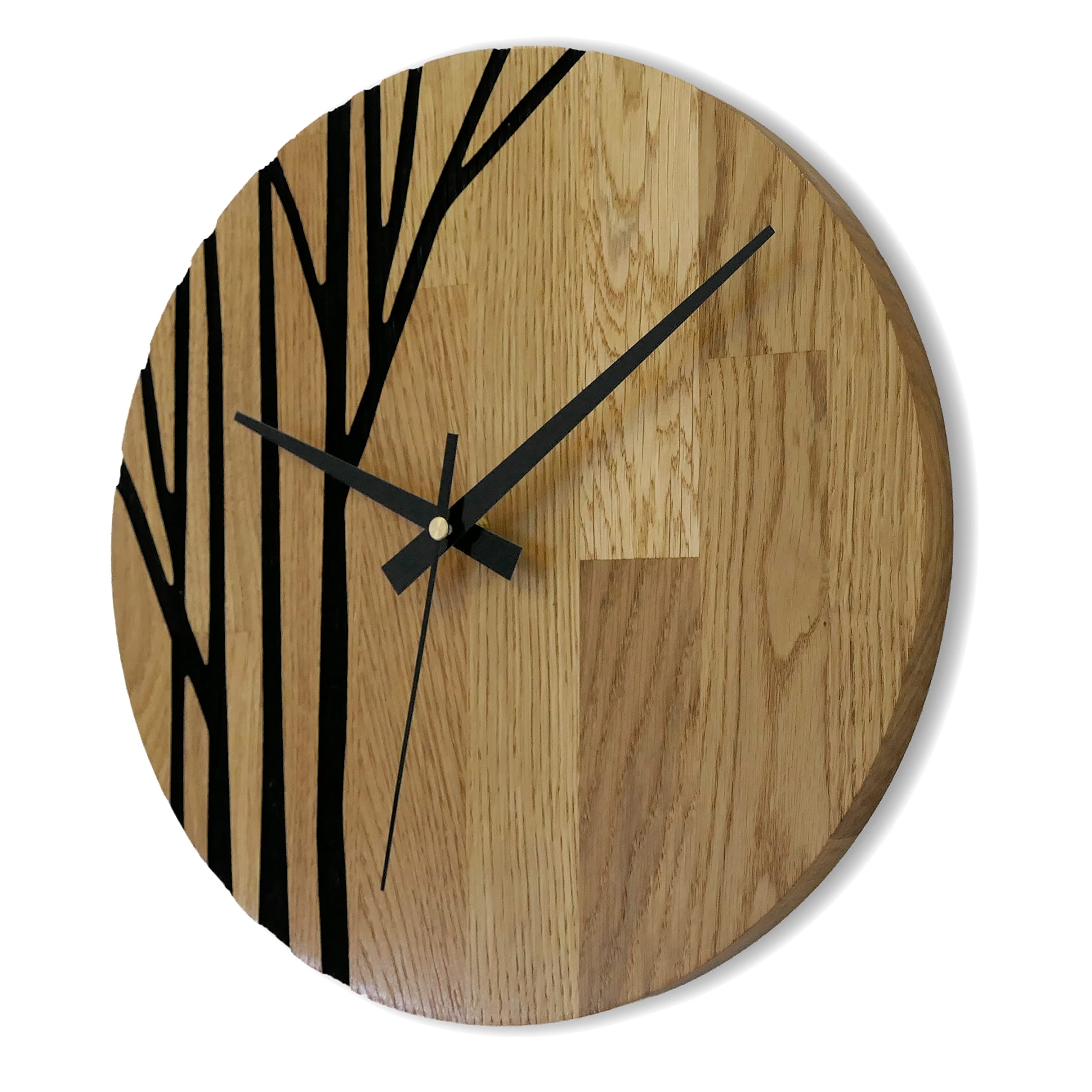 Wanduhr aus echtem Eichenholz, Moderne Wanduhr aus Holz, Heimdekoration aus Eiche - Mattlack, 40 cm