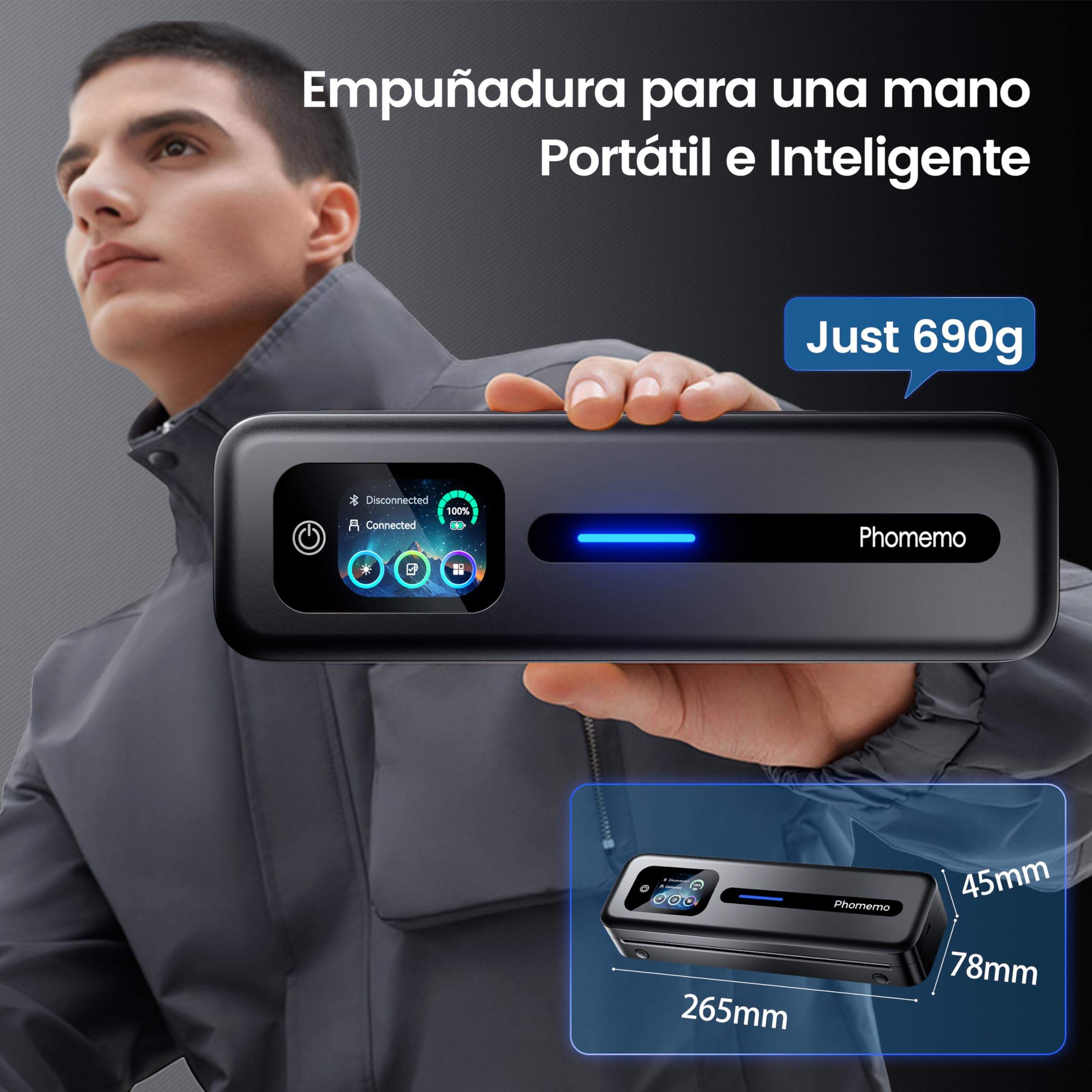 Phomemo M832D Impresora Termica A4, Impresora con Pantalla táctil y Bluetooth sin Tinta para casa y Oficina, impresoras móviles de 300 dpi Compatible con iOS y Android, teléfono y portátil
