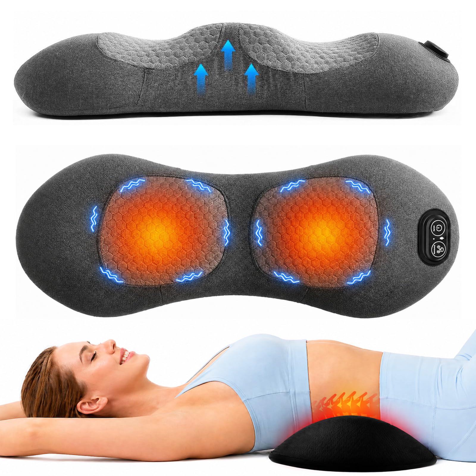 Photo 1 of Back Massage Pillow with Heat?Multi-Mode Electric Lumbar Support Pillow with Heat, Vibration & Dynamic Air Support, Memory Foam Lower Back Massager for Deep Muscle Relaxation, Office, Car & Home