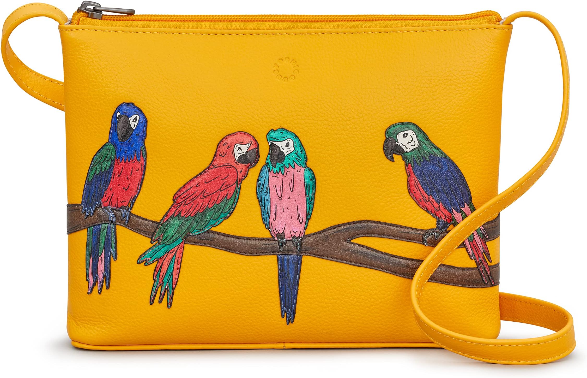 YoshiPandemonium of Parrots Cross Body Bag, Handbag for Women, Yellow, Genuine Leather by Yoshi