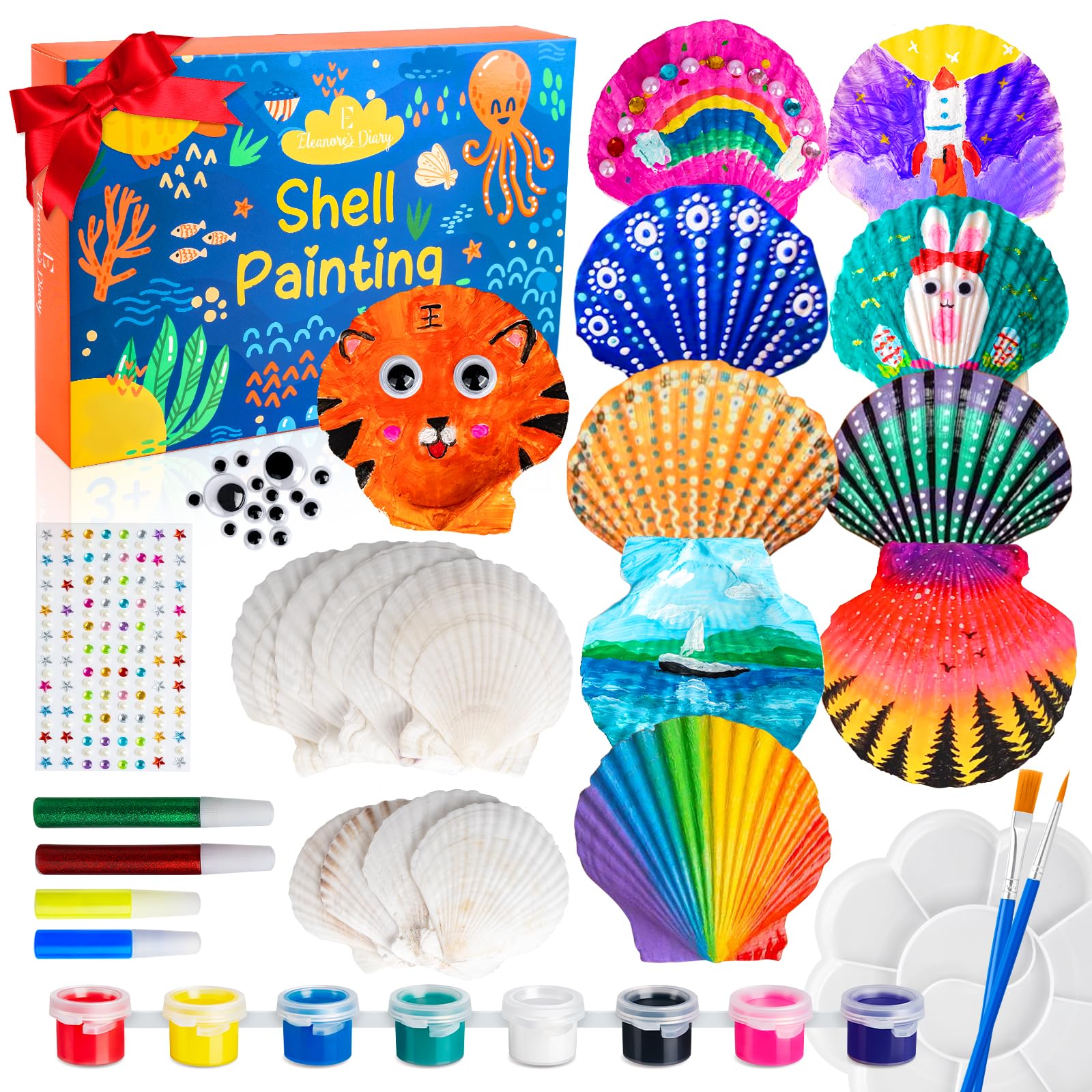 Juego de pintura de Conchas, Eleanore's Diary Manualidades Niños, Pintar Kit con Conchas, Juguetes Niñas, Pinturas Niños, Juegos de Manualidades Niña, Regalos de Pascua para Niños 4 5 6 7 8 9 10 Años