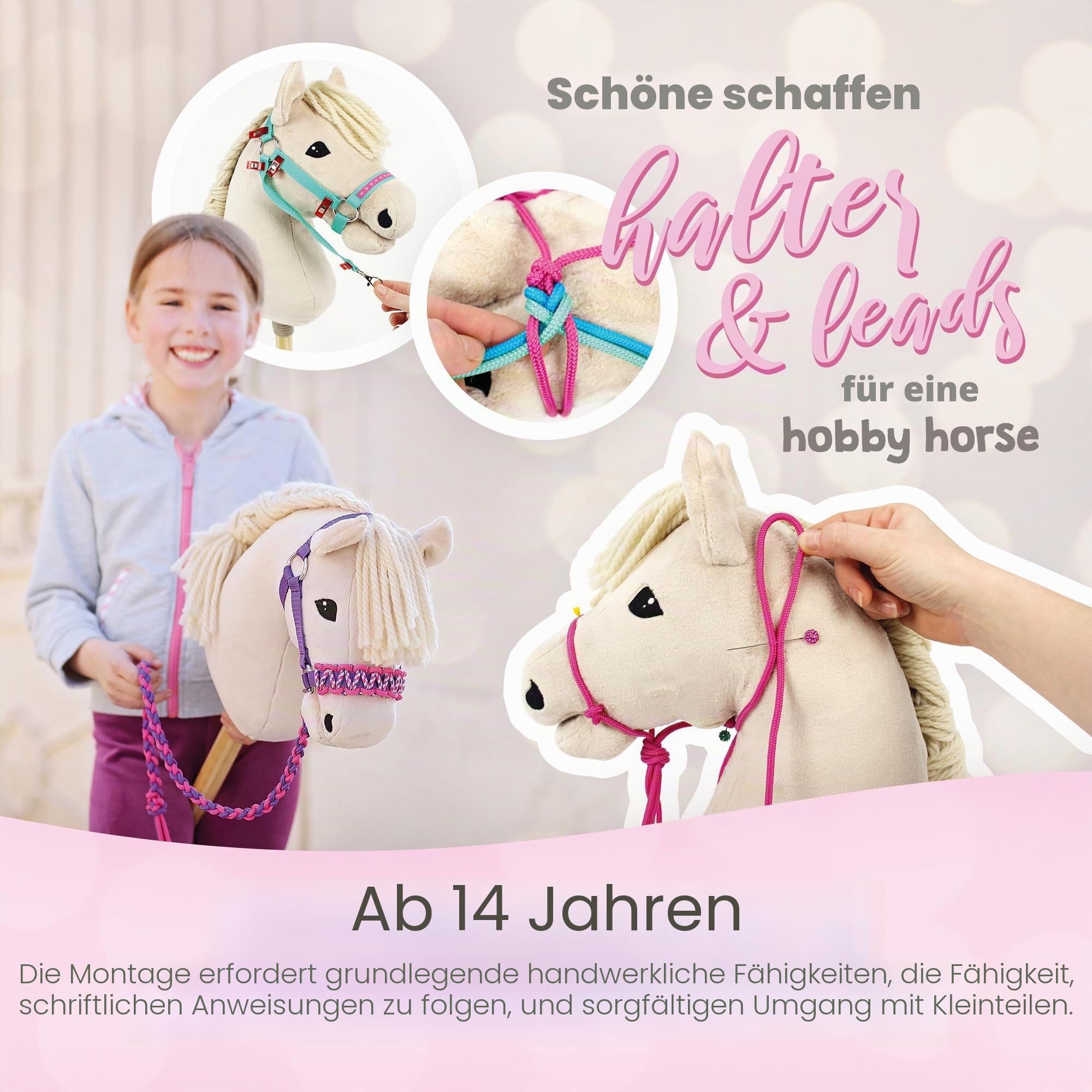 kullaloo DIY Hobby Pferde Halfter Kit ✦ Machen Sie Stick Pferdekopfhalsbänder, Seilhalfter & Zügel ✦ Inklusive Anleitung ✦ Blaugrün/Senf