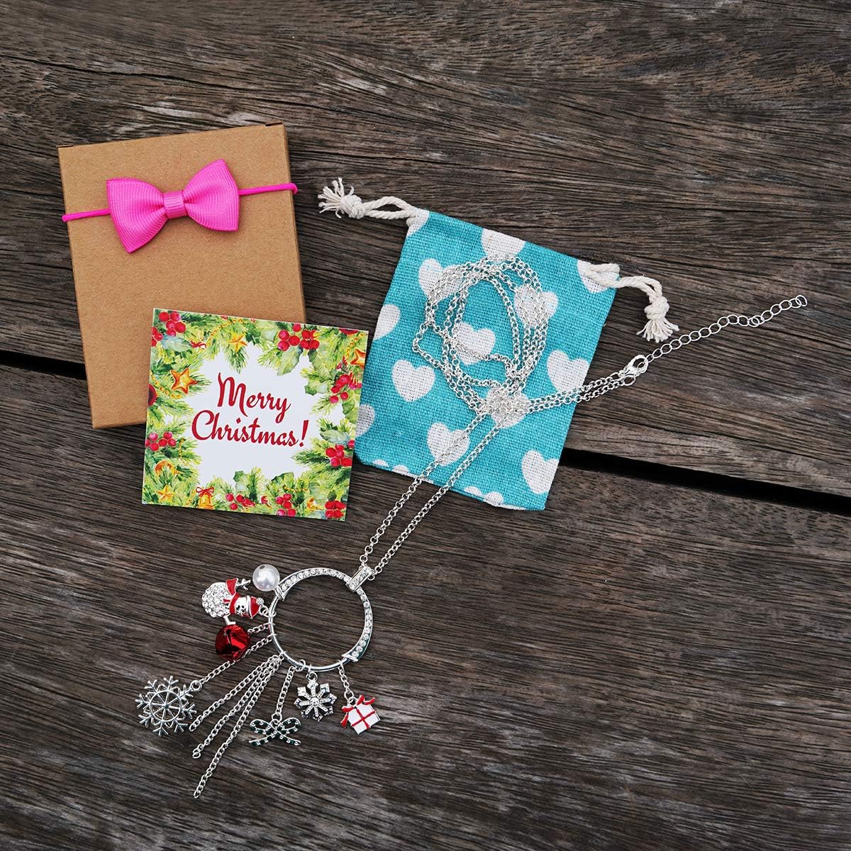 RareLove Cute Christmas Sweater Long Tassel Circle Pendant Necklace For Women Silver Plated CZ Crystal Rhinestone Jingle Bell Snowflake Snowman Bow Holiday For Her - Image 5