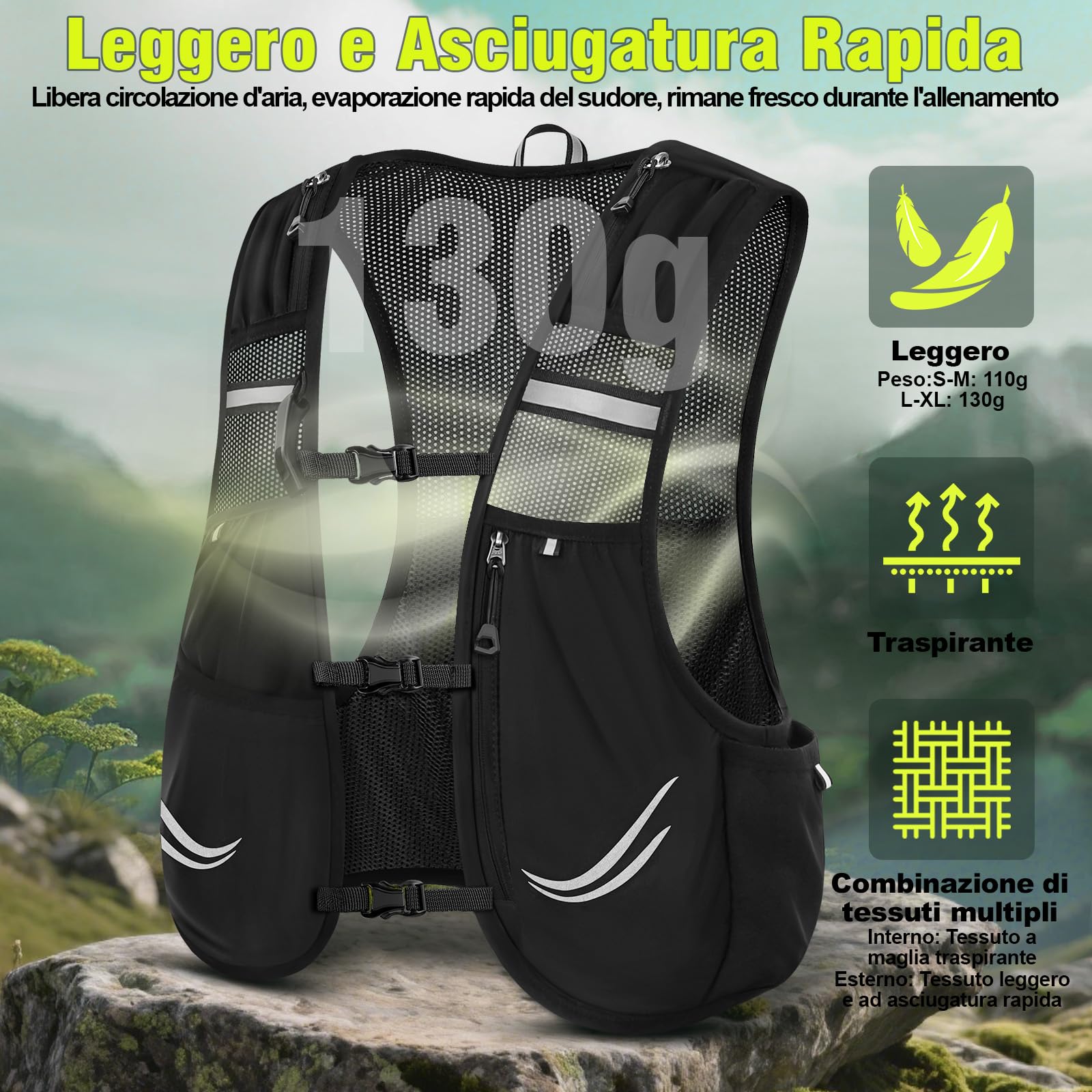 Charmofun Zaino Trail Running, Gilet Running Uomo e Donna, Zainetto Running Leggero con Borraccia Morbida 2 Pezzi 500ml, Zaino Idratazione per Corsa, Ciclismo, Maratona, Alpinismo