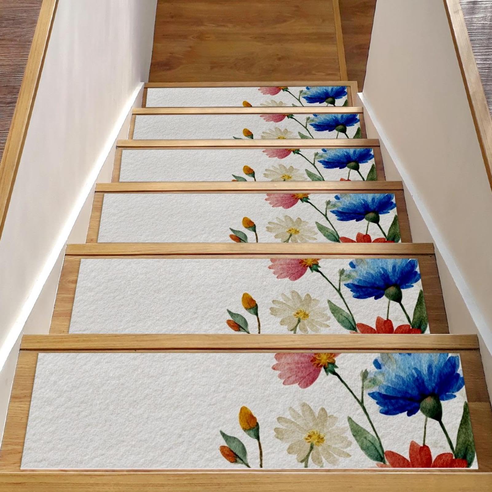 Tapis d'escalier aquarelle floral de 76,2 x 20,3 cm, lot de 15 marches autocollantes lavables