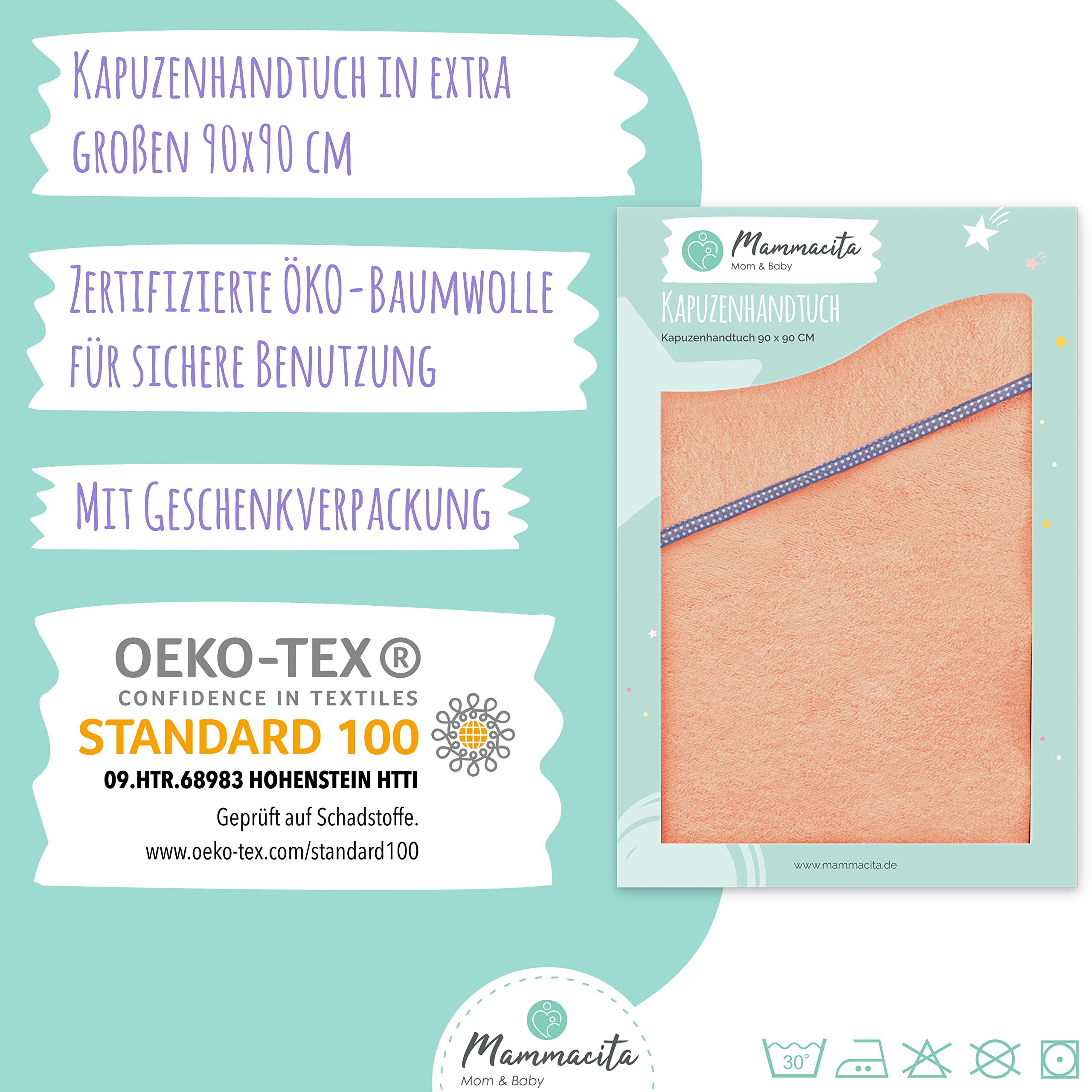 HANA MAMA 2er Set Bio-Baumwolle Baby-Kapuzenbadetücher – 100% GOTS-zertifiziert, 6-lagiger Musselin, 90x90 Cm