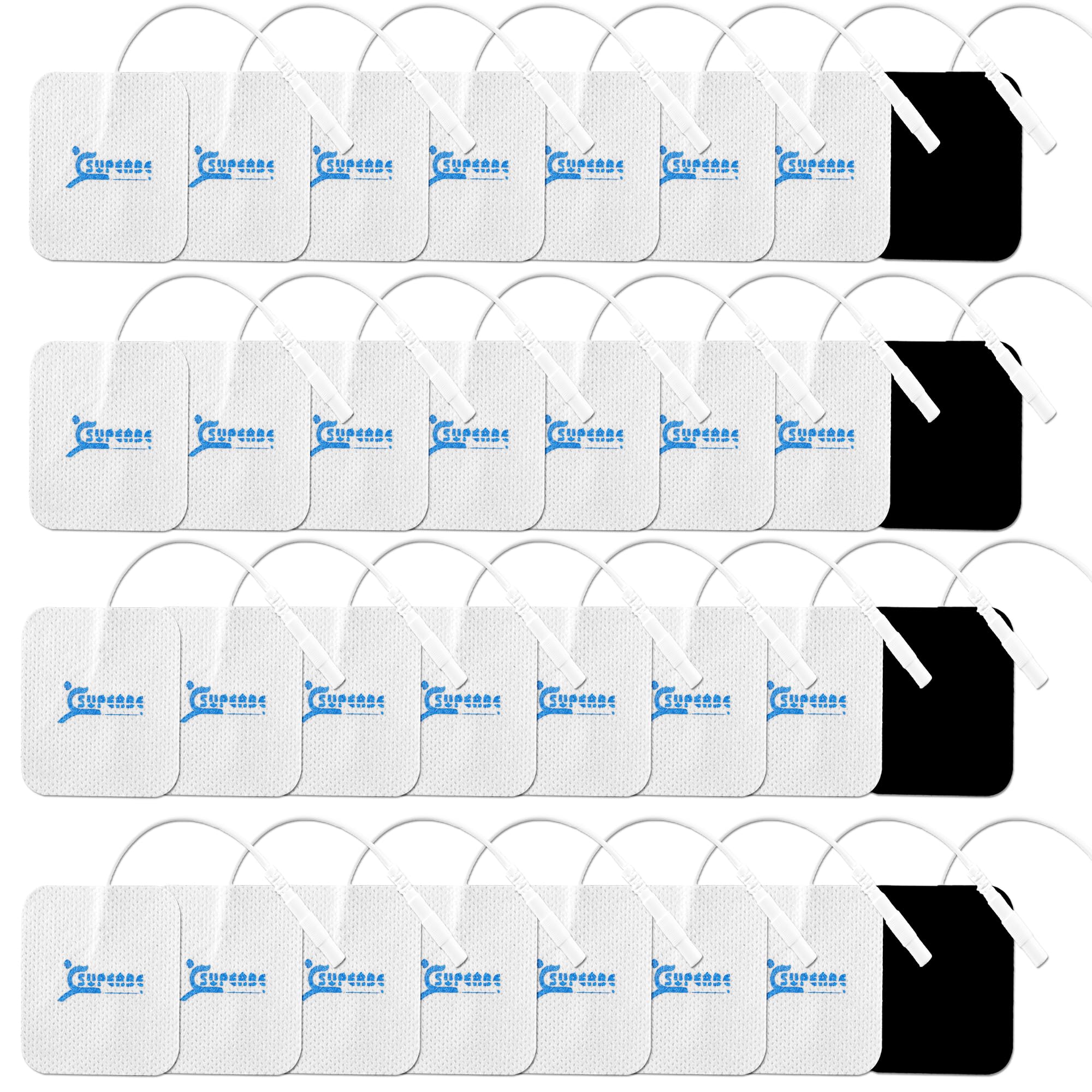 Elettrodi per Elettrostimolatore 50x50 mm 36 Pezzi, pad di ricambio autoadesivi e riutilizzabili, compatibili con dispositivi TENS/EMS, con connettore pin da 2 mm