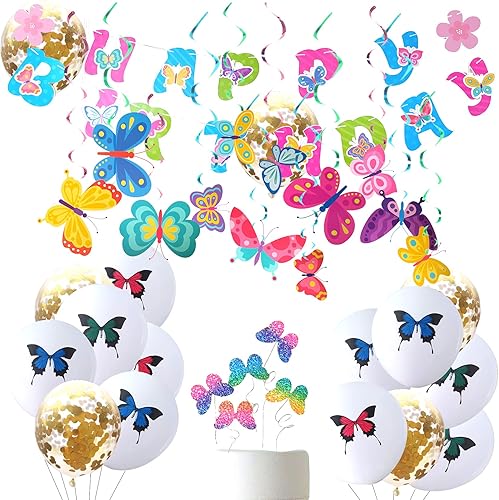 Primavera Mariposa Suministros de Fiesta de Mariposa Globos de Aluminio Mariposa Fondo de Fiesta Decoraciones Colgantes Remolino Decoración Mariposa