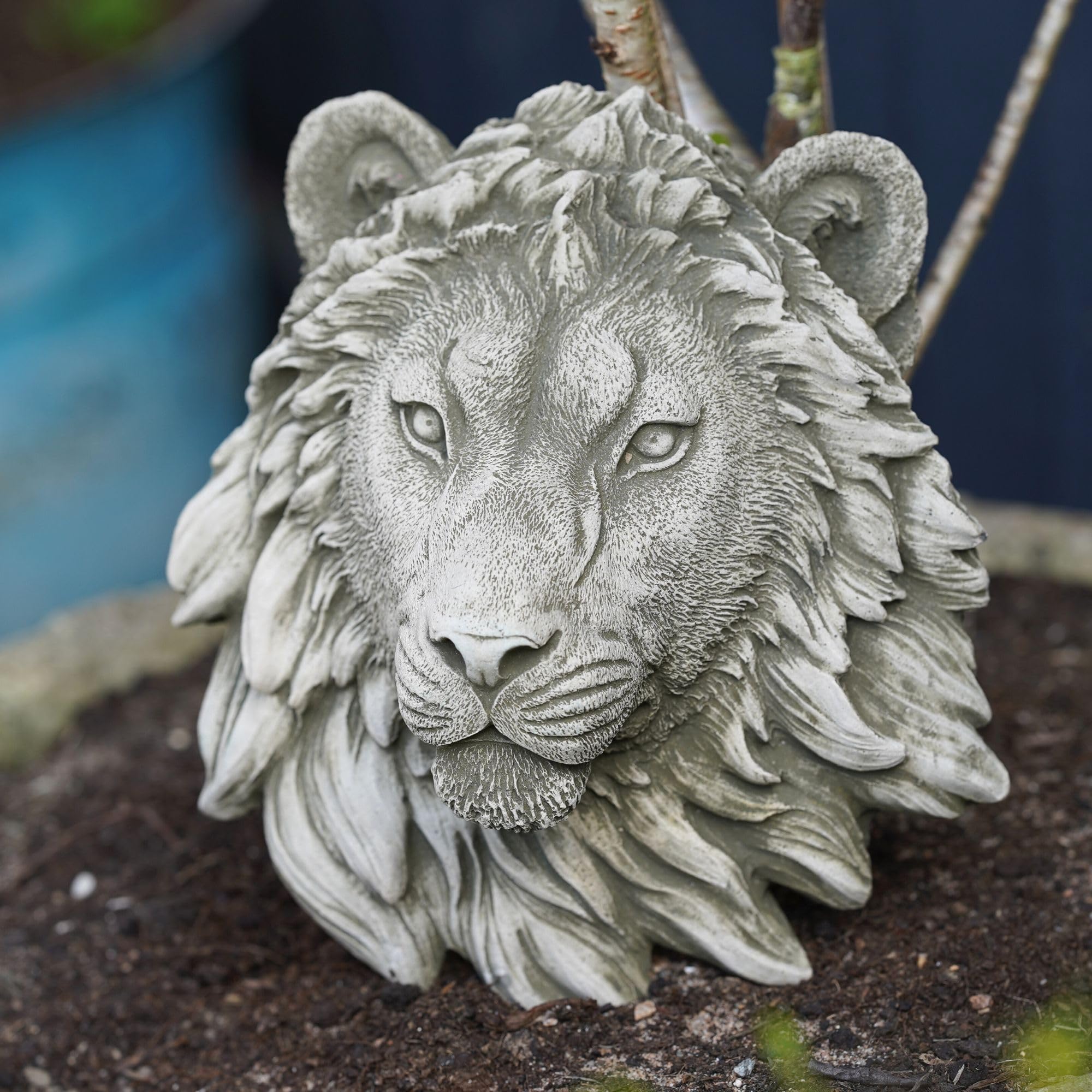 Burgess Home & Garden Grey Lion Head Bust Hanging Plaque Stone | African Animal Outdoor Garden Ornament