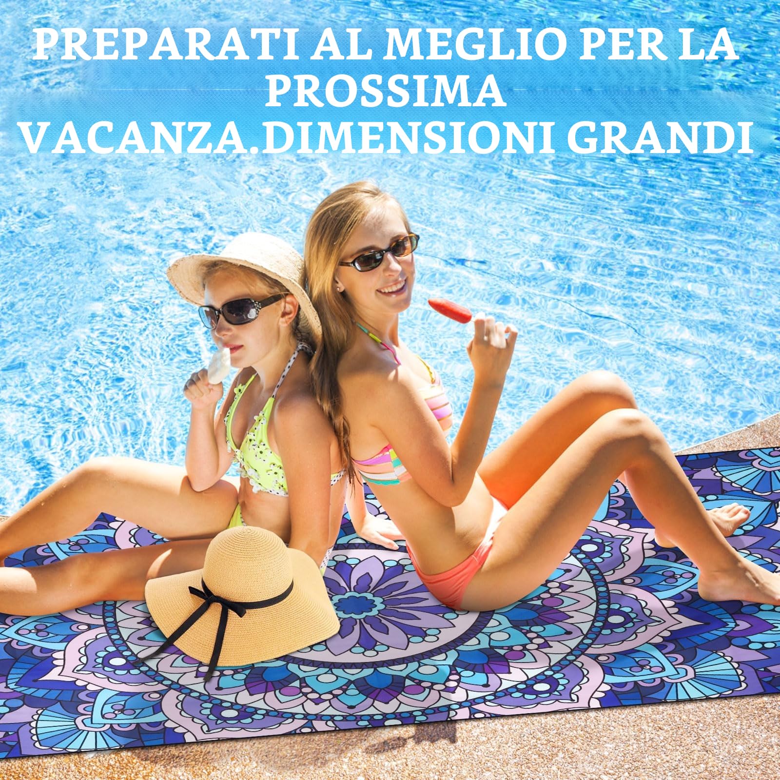 KUOGAS Telo Mare xxl set da 2-90 X 180 cm, Telo Mare Grande in Microfibra ad Asciugatura Rapida, Telo da Bagno Senza Sabbia, Coperta da Spiaggia da Donna (Tartaruga + mandala)