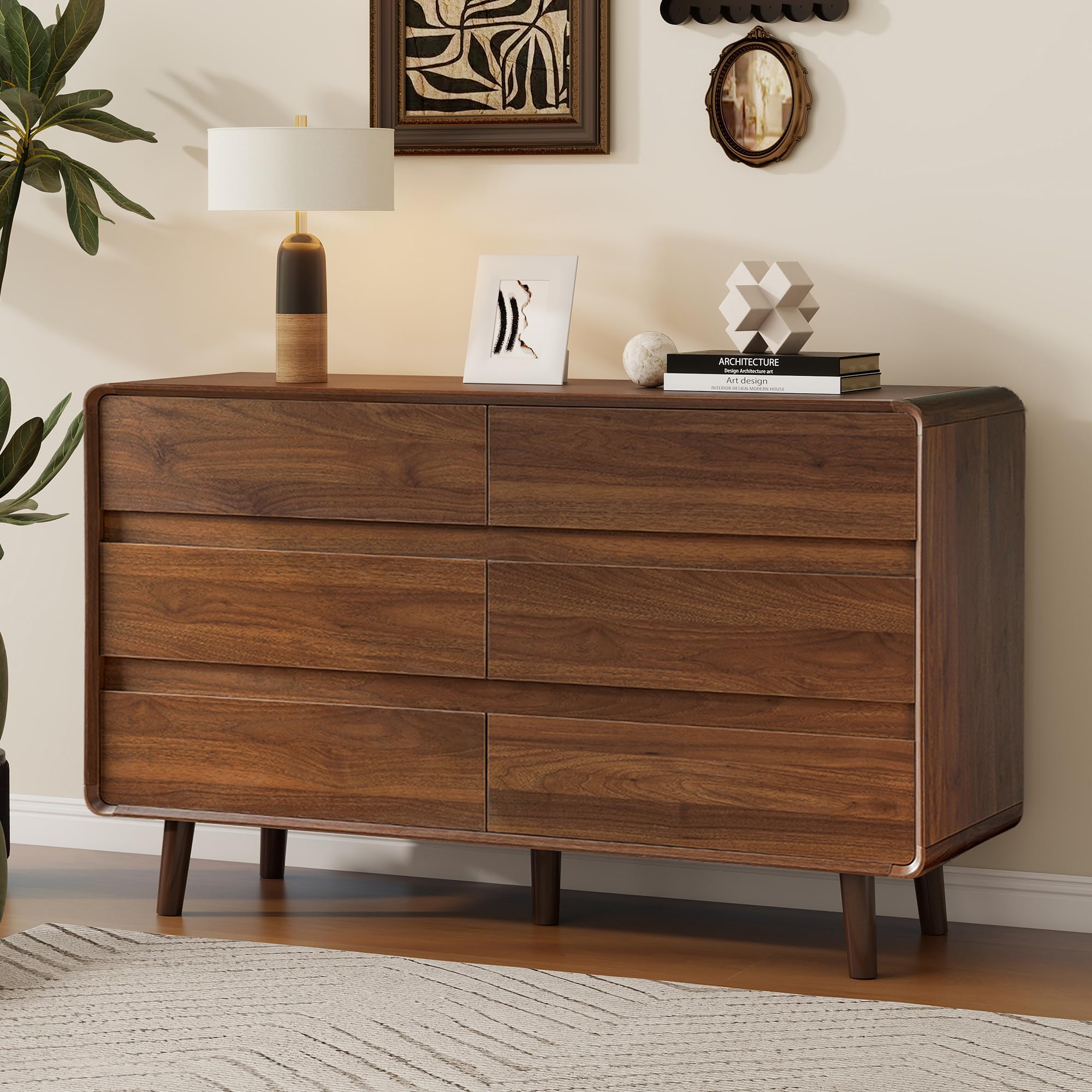 Amazon.com: Nasonet 6 Drawer Dresser for Bedroom, Mid Century Modern  Dressers & Chests of Drawers, Wood Storage Drawer Dressers for Living Room,  Hallway, Entryway, Walnut : Home & Kitchen