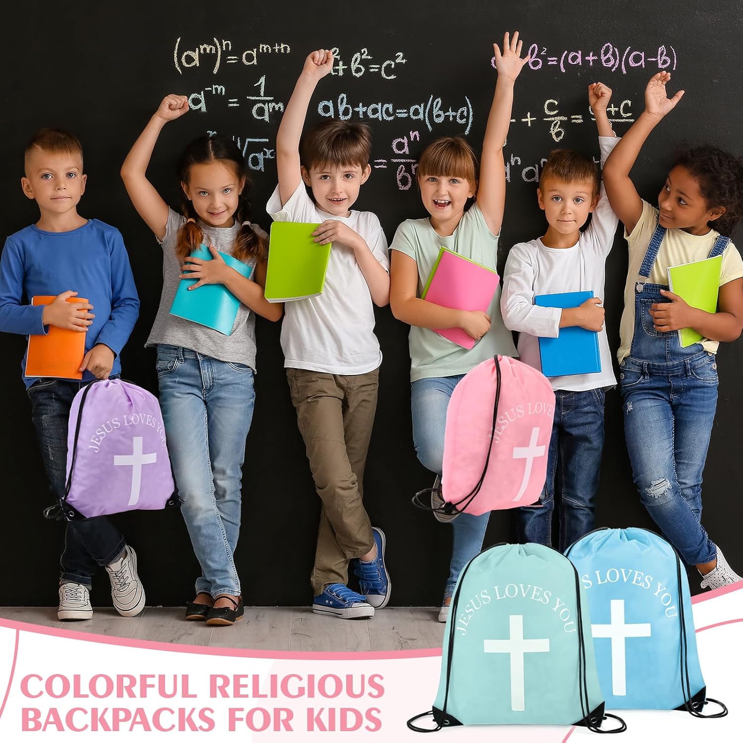 Jesus Loves You Drawstring Backpack Bulk Easter Church Gifts Christian Religious Gift Bag Polyester Backpack(Pastel Color,20 Pcs) - Image 4