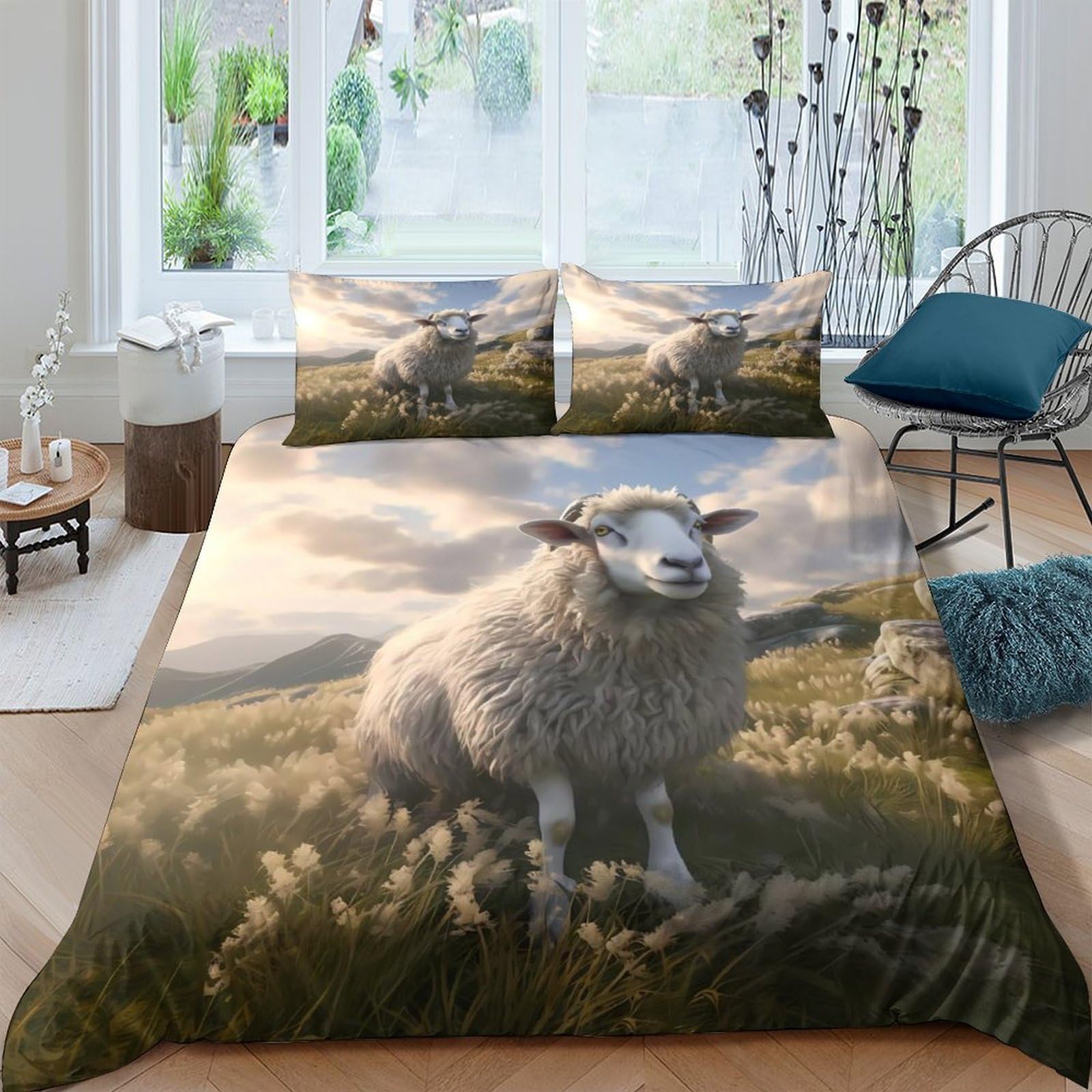 Ctjqhvkz Style-3 3D Printed Sheep Meadow Fitted Sheet Microfiber Soft Breathable Countryside Landscape Bed Cover For Bedroom Guest Room Single（135X200cm）