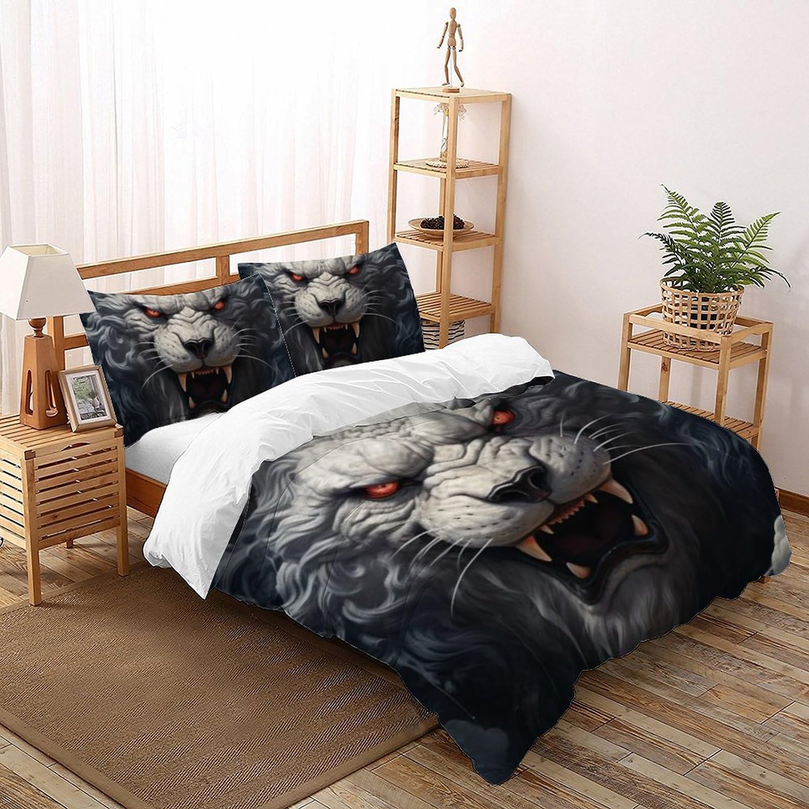 Housse de couette tigre blanc 200x200 en microfibres avec taies pour lit double enfant