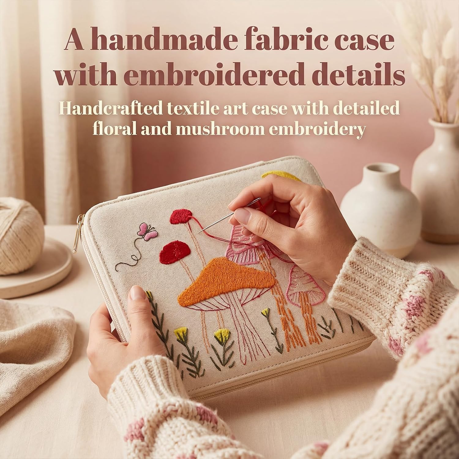 chufa Beginner Embroidery Stitch Book Kit with Fabric Pages, Learn Hand Embroidery Stitches, Practice Patterns & Floral Motifs, DIY Sewing Kit for Adults & Beginners with Hoop, Needles, Threads