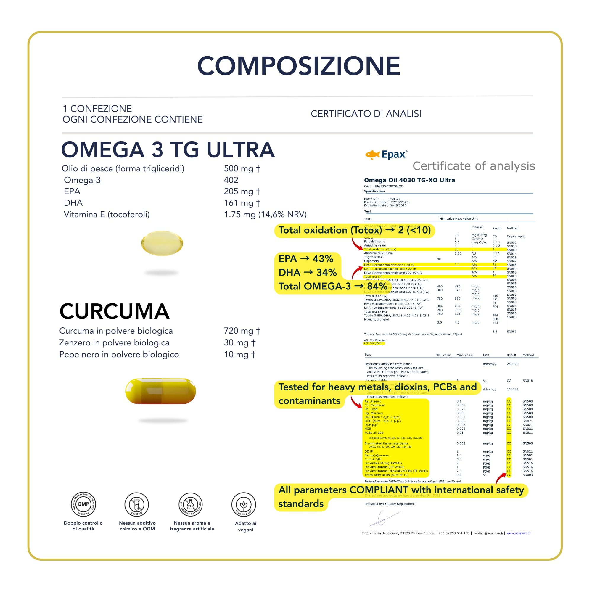 Omega 3 e Curcuma Alta Potenza – Gestione dell’Infiammazione, 2 Integratori in 1 Confezione per Salute Articolare e Cerebrale I 56 Dosi Giornaliere