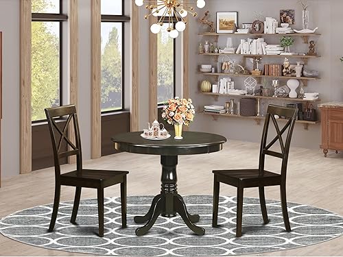 Miniatura 2 de East West Furniture ANBO3-CAP-W Juego de muebles de comedor de 3 piezas contiene una mesa de comedor redonda con pedestal y 2 sillas de asiento de