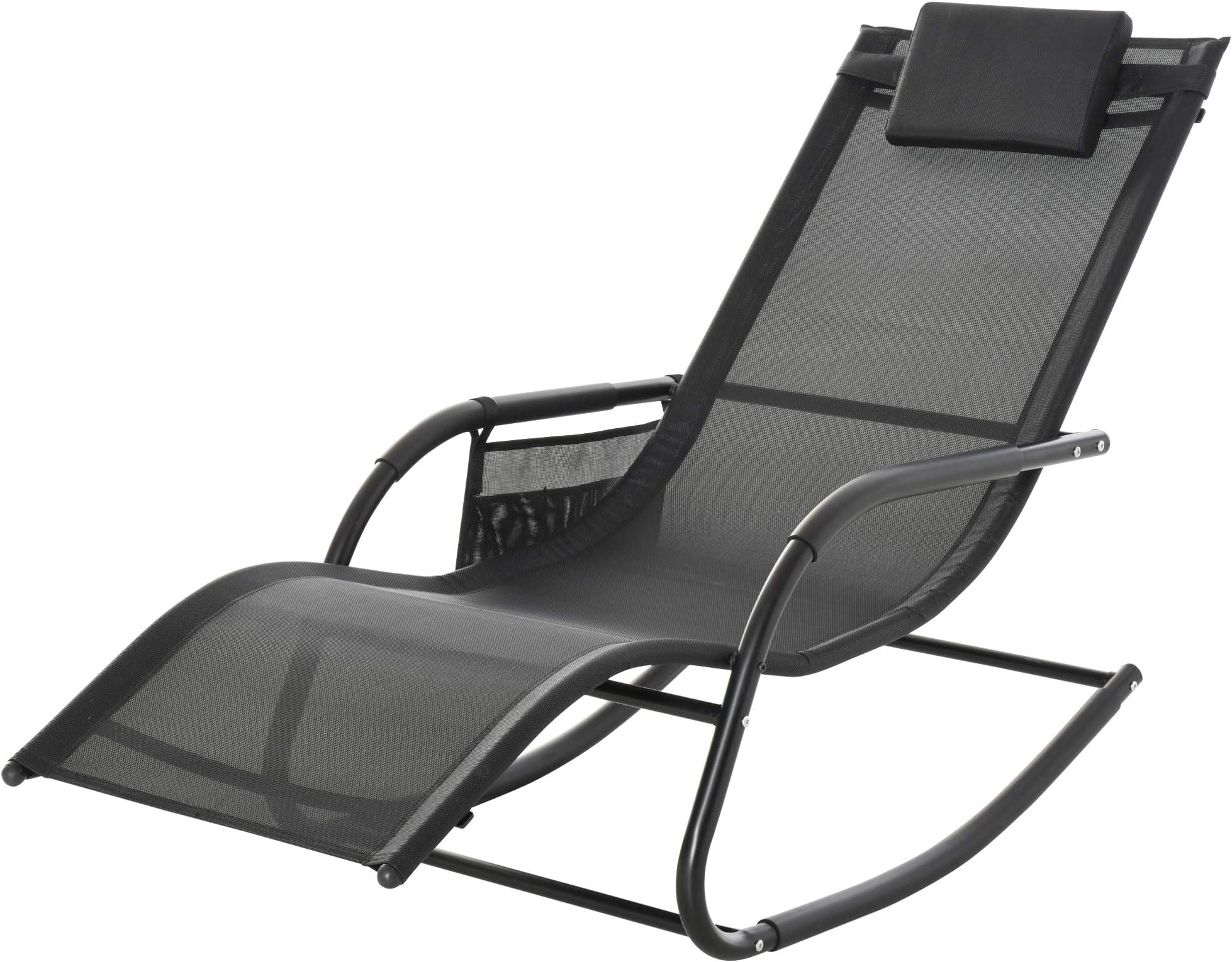 Outsunny Schaukelstuhl aus Holz mit Armlehne Schwingsessel Relaxstuhl