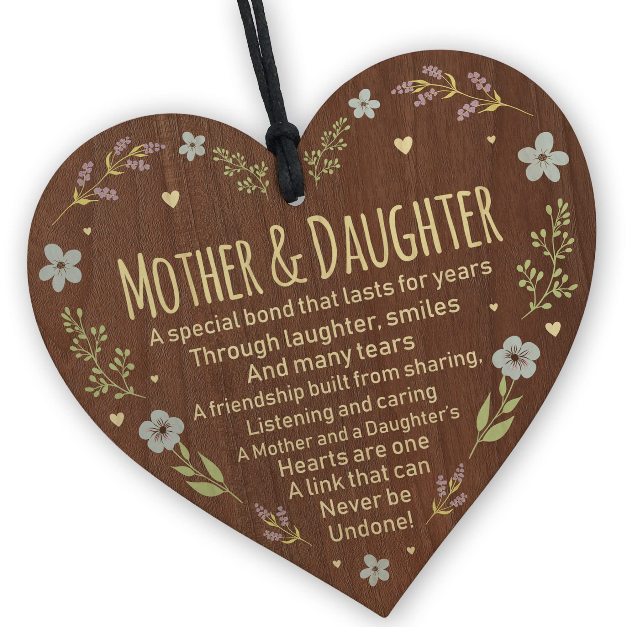 Red Ocean Mother And Daughter Wooden Hanging Heart | Mothers Day Gift For Mum | Sentimental Gift From Daughter | Birthday Gift For Mum Daughter