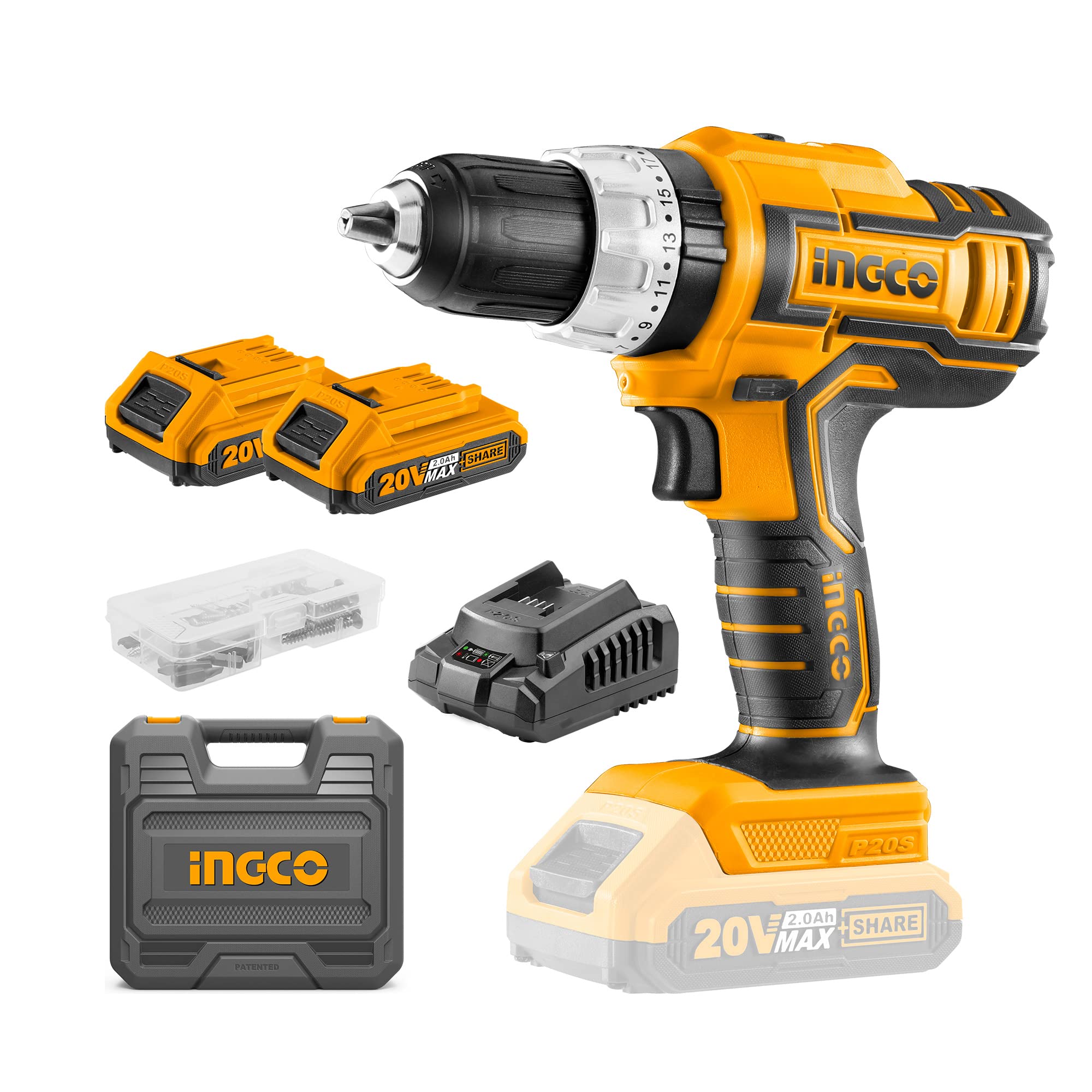 See full amazon price history chart for INGCO 20V Cordless Impact Drill, 23+1+1,55Nm,2-Speed Gear, 1900Rpm, With 2Pcs Battery And Fast Charger, 50Pcs Accessories, Yellow INGCO 20V Cordless Impact Drill, 23+1+1,55Nm,2-Speed Gear, 1900Rpm, With 2Pcs Battery And Fast Charger, 50Pcs Accessories, Yellow (B0BK17RL46) Amazon Price History, Amazon Price Tracker