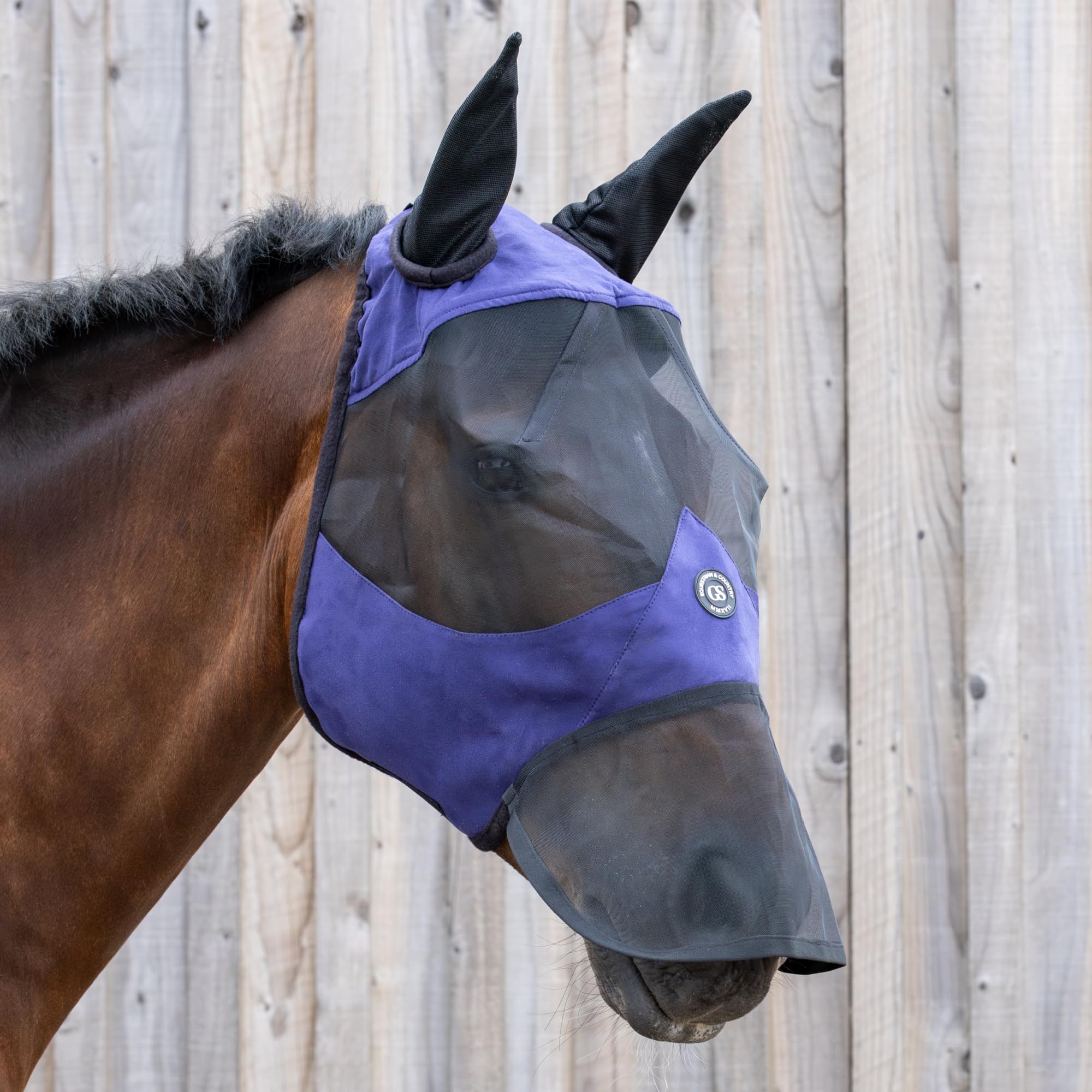 GS Equestrian & Country Revella Full Fly Mask for Horses, UV & Fly Protection with Ears and Extended Nose Cover, Lightweight Breathable Mesh, Comfortable All-Day Fit (Deep Indigo, Pony)