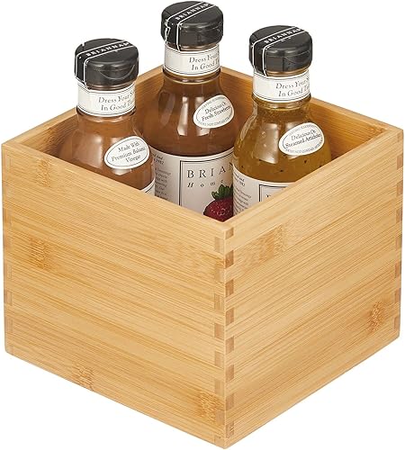 Miniatura 7 de mDesign Contenedor de almacenamiento de cocina de bambú, caja organizadora de cajones cuadrados para despensa, estantes o encimera, sostiene