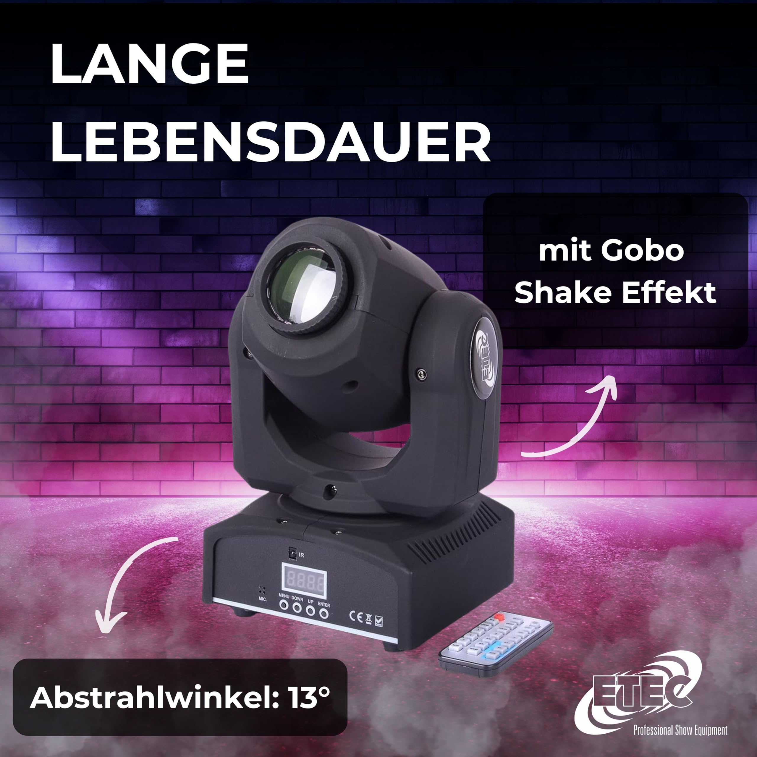 ETEC Professional LED Moving Head E30 Pocket Spot Effekt Scheinwerfer Disco Party DJ Club Gobo Stroboskop DMX mit Fernbedienung Veranstaltung Bühnenbeleuchtung