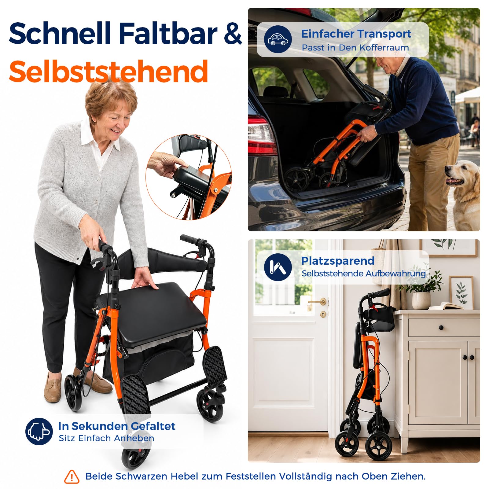 2 in 1 Rollstuhl Rollator Faltbar mit Sitz und Fußstützen, Schmal
