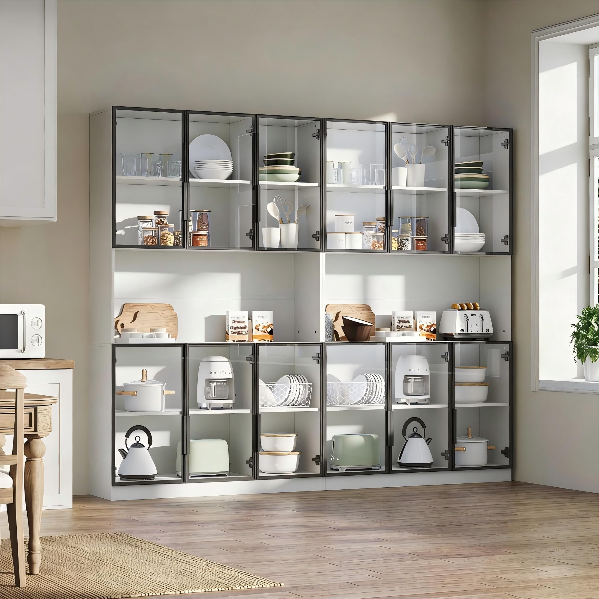 Generisch Vitrina de pie blanca de 240 cm con 12 puertas de cristal y control por aplicación
