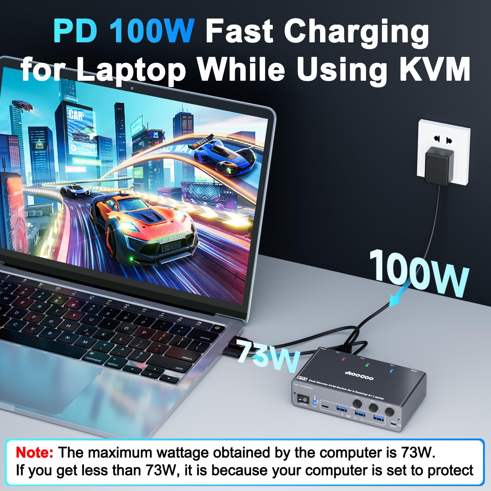 USB C KVM Switch 4K@60Hz, Dual Monitore KVM Switch für 2 PC und 1 Laptop mit EDIDEmulation,4 USB 3.0 Häfen, PD Stromversorgung für Laptop, Kabelfernbedienung, USB Kabel im Lieferumfang enthalten