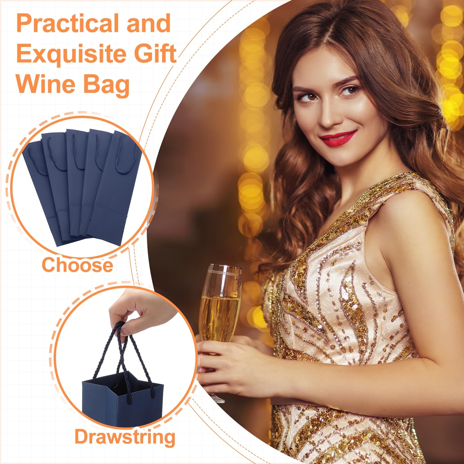 PATIKIL 24 Stück Wein Geschenktüten 3.7 x 3.5 x 14 Zoll Papier Marineblau | Weinflaschen Geschenktüten Wein Tüten Großhandel, Mit Griffen, Für Geschenk Hochzeit Geburtstag Jubiläum Party