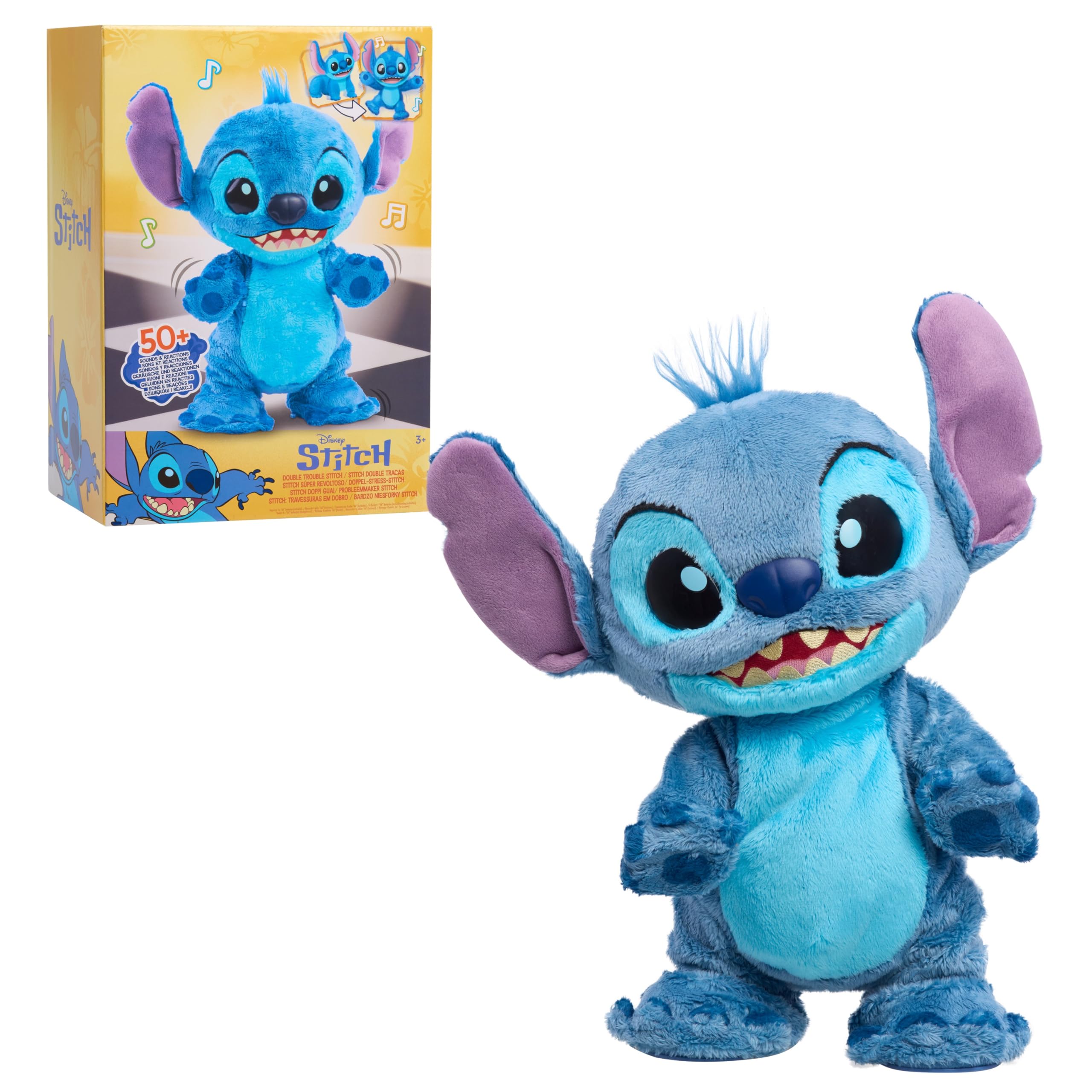 Disney Peluche Interactivo Stitch Double Trouble | con más de 50 sonidos y reacciones, Stitch camina y baila, a partir de 3 años