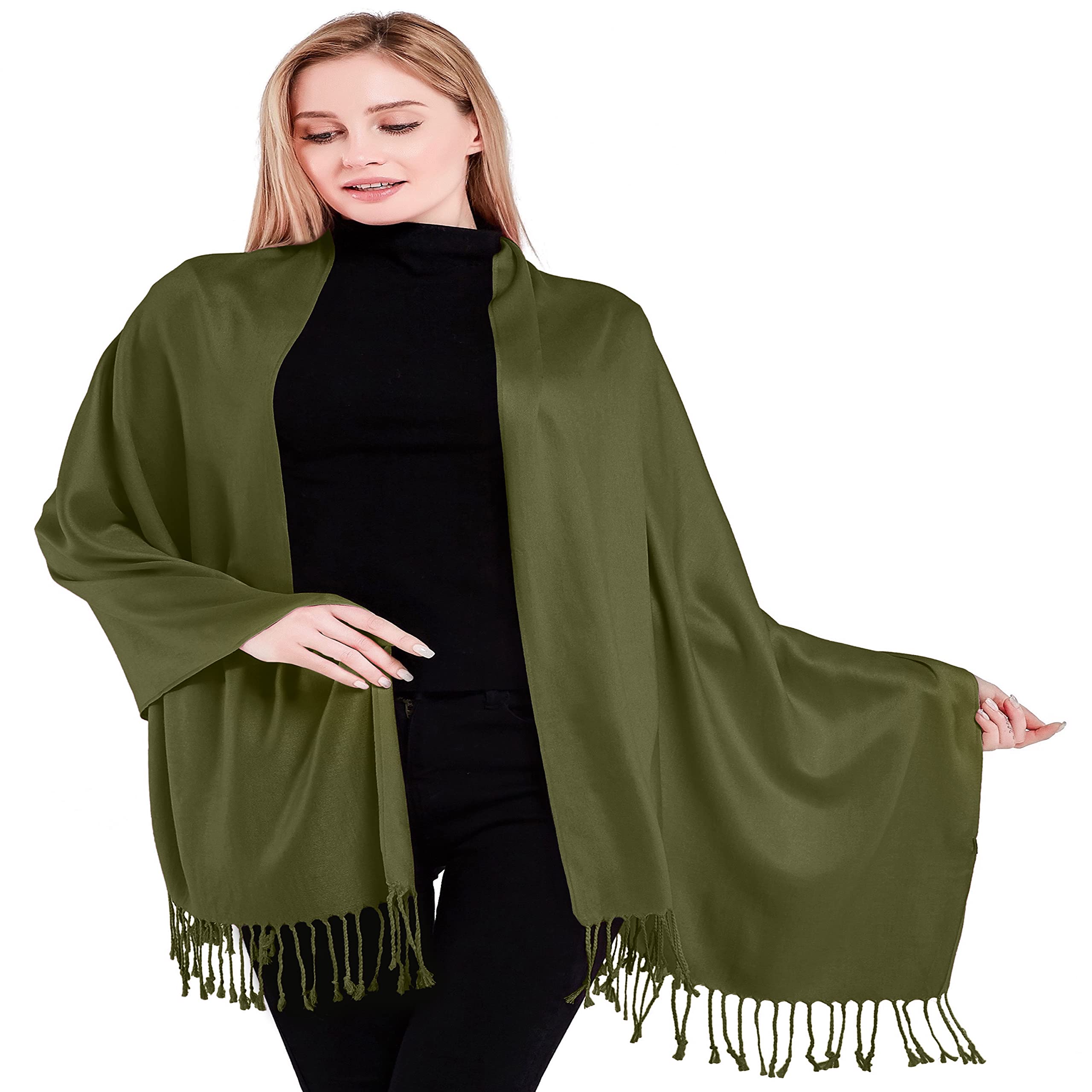 CJ Apparel Avocado Green Solid Colour Tassels Design Shawl Seconds Scarf Wrap Stole Throw Head Wrap Pashmina