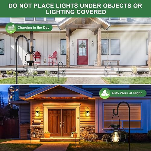Miniatura 5 de shumi Luces solares para exteriores, paquete de 2 faroles solares colgantes de metal para exteriores, impermeables, alimentadas por energía solar,