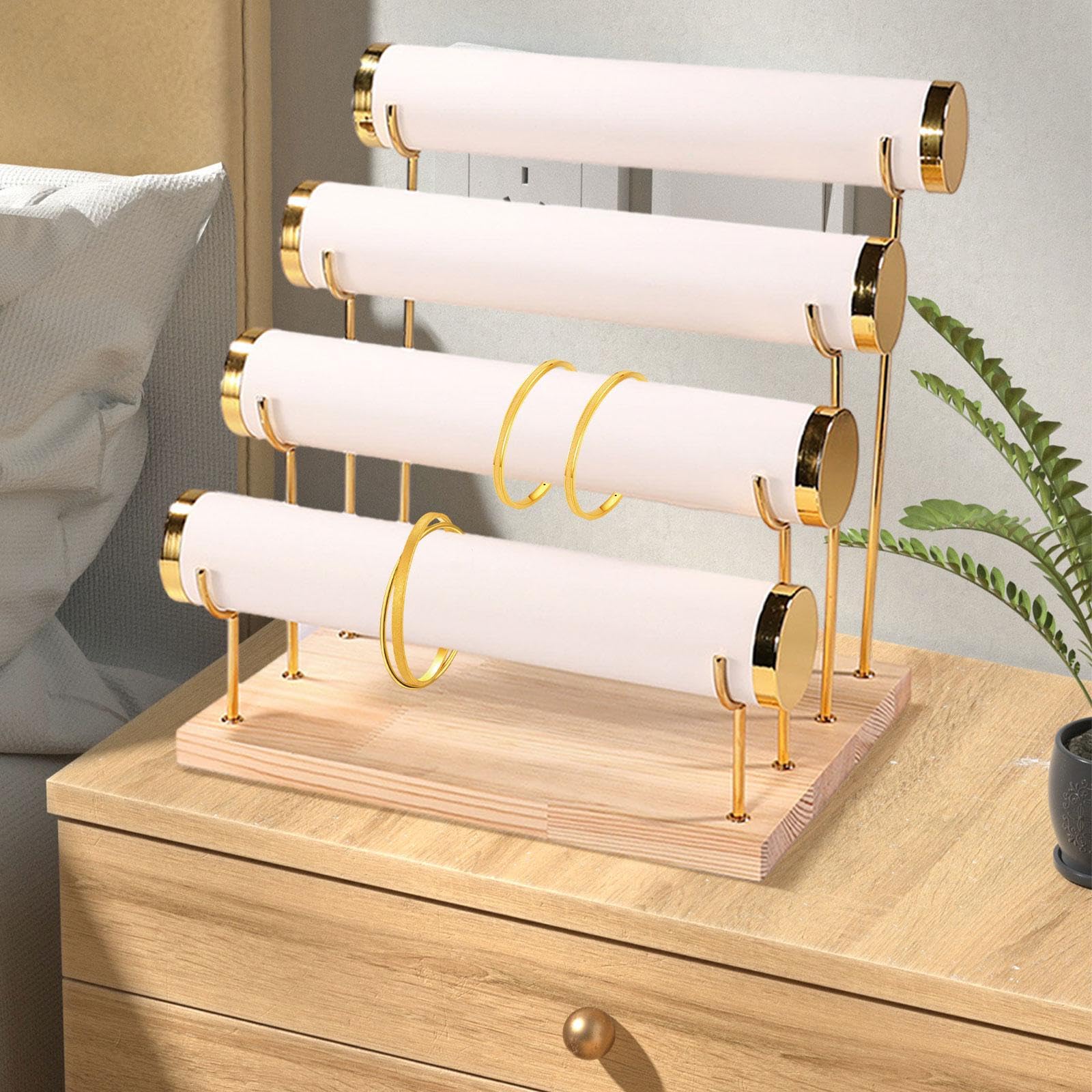 Porta Bracciali Stand Organizer Gioielli Portaorologi Espositore in Pelle con Design Barre Rimovibili Adatto per Esposizione Vetrina Negozio