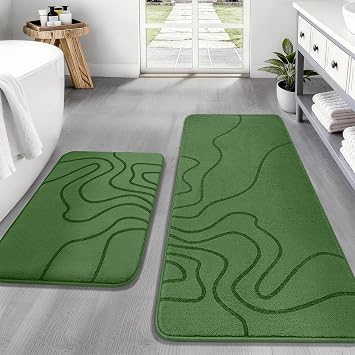 Memory Foam Bathroom Rugs Sets 2 Piece - Extra Thick Ultra Soft Absorbent Bath Mat Set, Non-Slip Machine Washable Bath Rugs for Bathroom, Tub & Shower, Home Decor 17"x24"+20"x46",Olive Green
