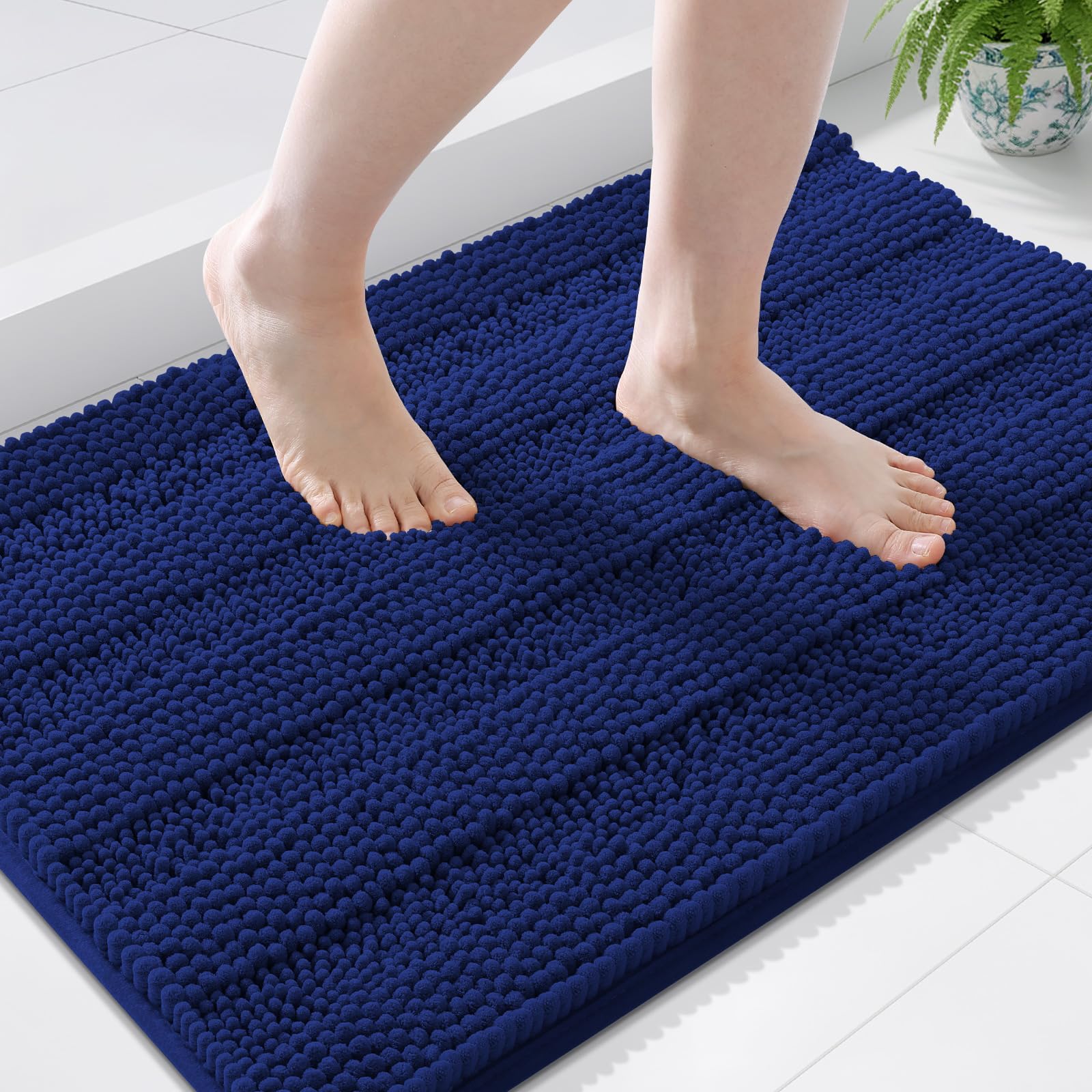 Grandaily Chenille Bathroom Rugs 36x24, Soft Absorbent Bath Mats, Navy Blue