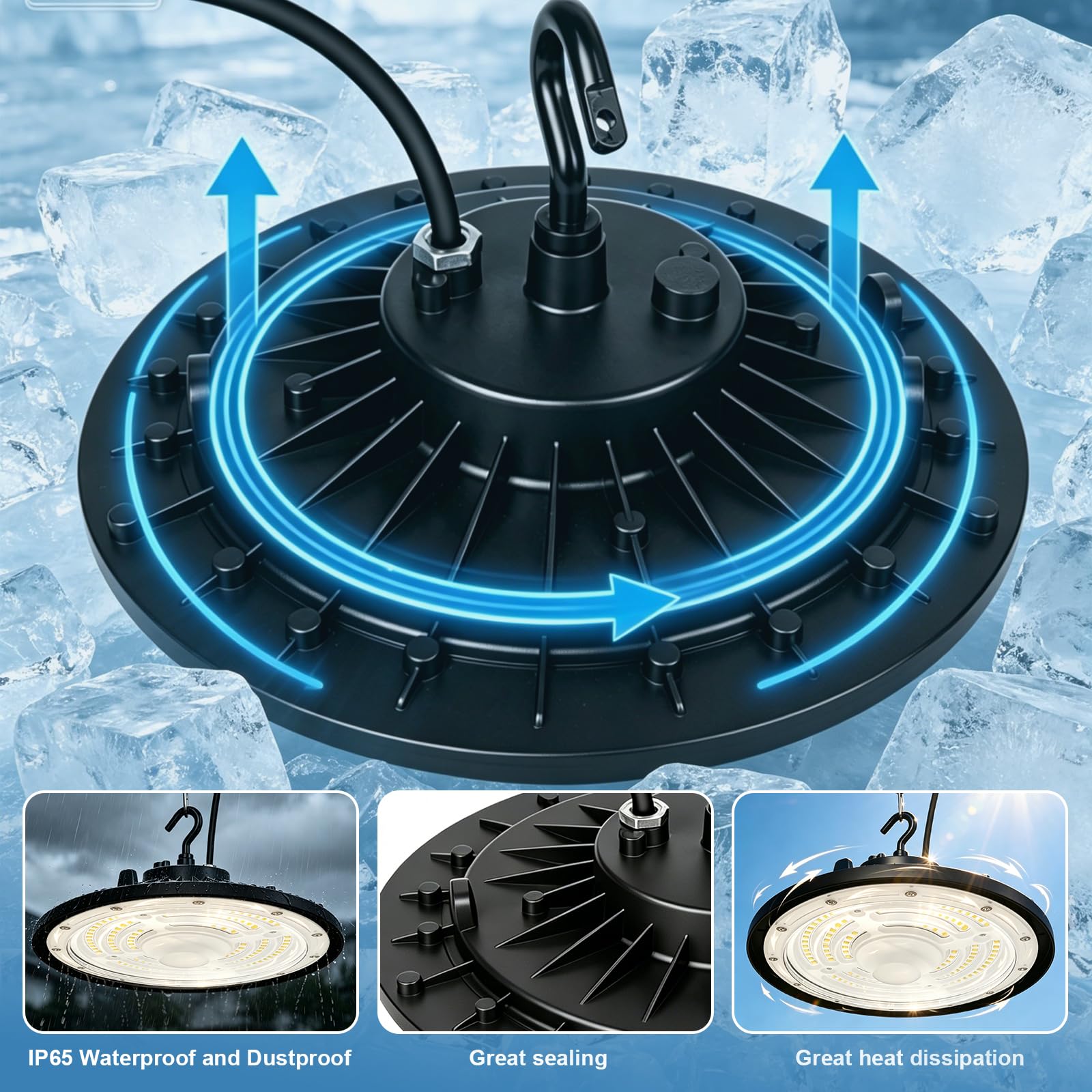 UFO Reflektor LED przemysłowy 300 W, oświetlenie warsztatowe High Bay Lampa przemysłowa LED żyrandol wewnętrzny, lampa projektorowa do magazynu garażu, fabryki, warsztatu gimnastycznego