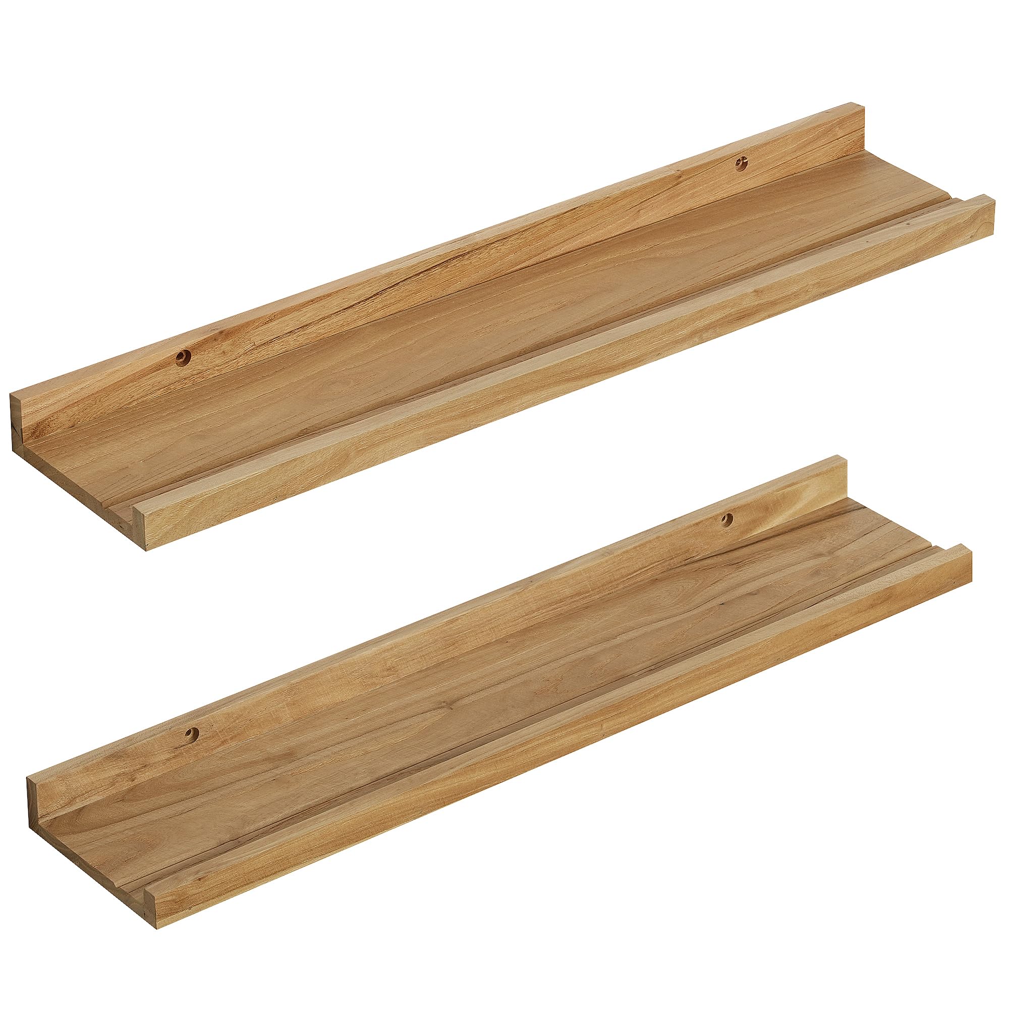 Picture Ledge Shelf - Solid Elm Wood Floating Shelves Set of 2 - Rustic Ledge Shelves for Toys Storage, Kids Bookshelf Wall Mounted for Bedroom, Living Room, Kitchen - 24 Inches - Natural Color