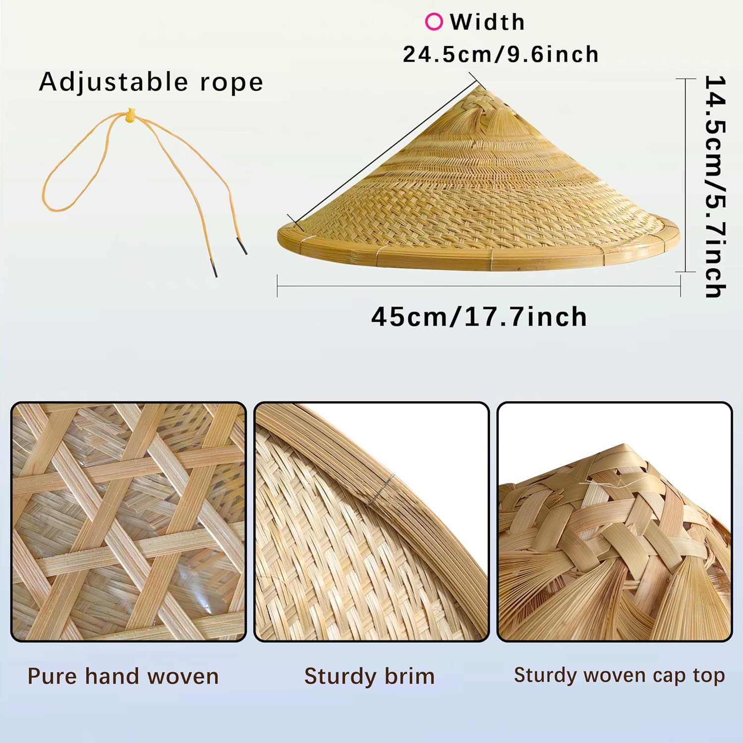Straw Sun Hat for Women & Men, Wide Brim Beach Cap Bamboo Japanese Rice Farmer Design for Summer Gardening U-Y-YG-B1M