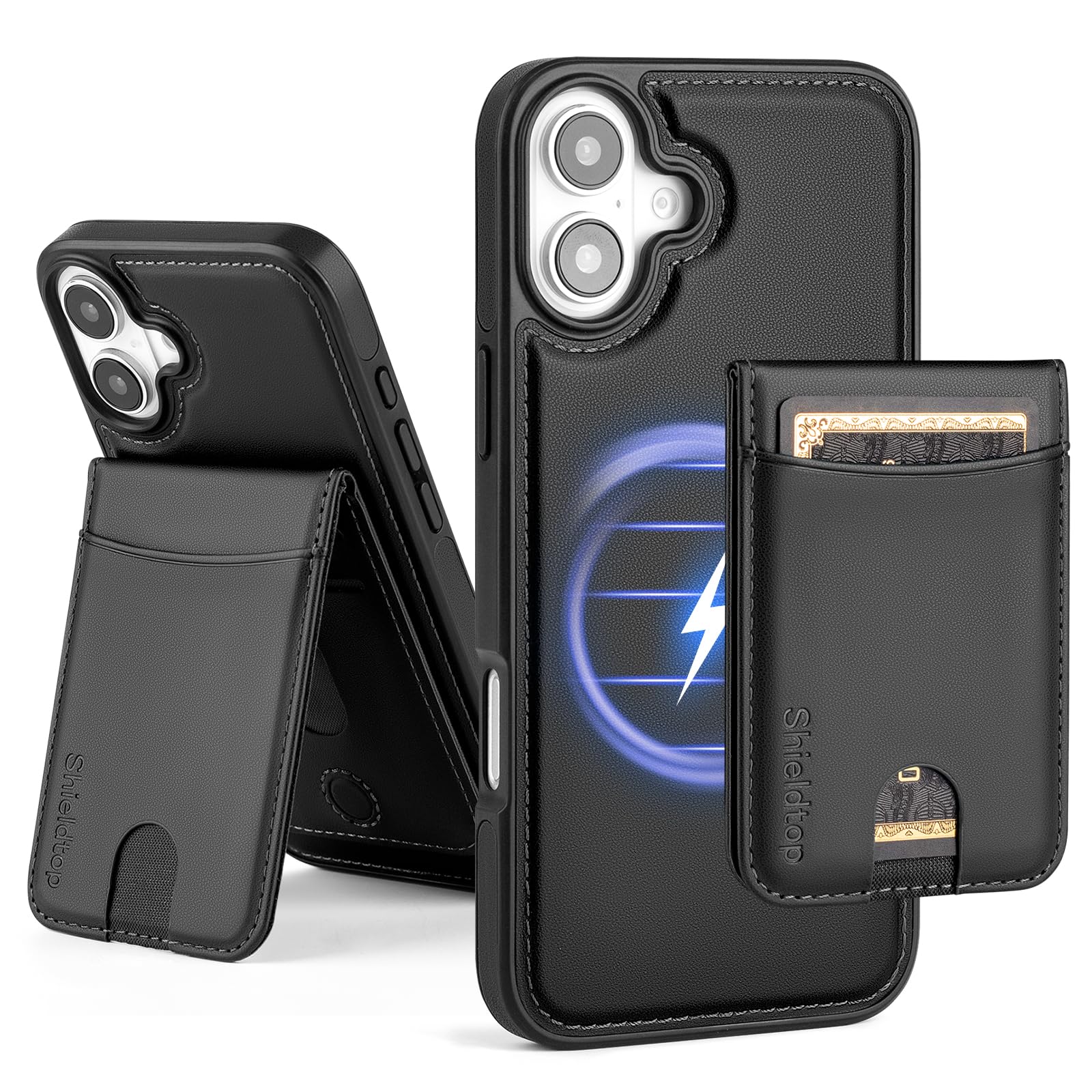 Shieldtop Compatible with Magsafe 2 in 1 Detachable for iPhone 16 Pro Wallet Case with Card Holder Women Men,Magnetic PU Leather RFID Blocking Flip