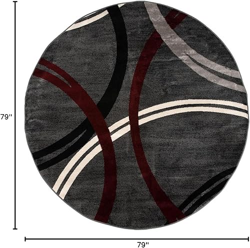 Miniatura 262 de Rugshop - Alfombra moderna con diseño de círculos ondulados Negro -,Azul,Marrón,Gris,Rojo -,Amarillo