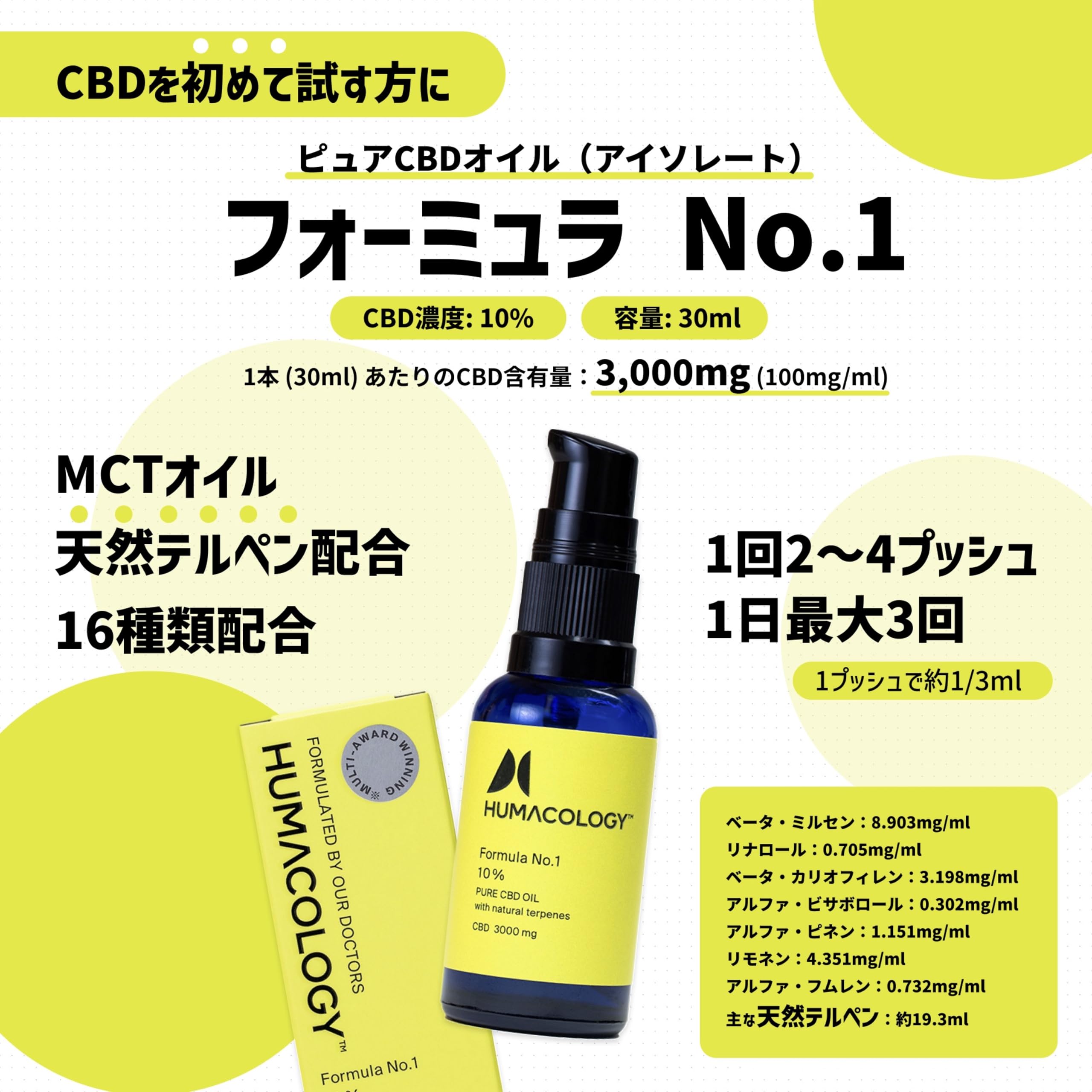 Amazon | 【公式】HUMACOLOGY Formula No.1 CBDオイル濃度10% 含有量