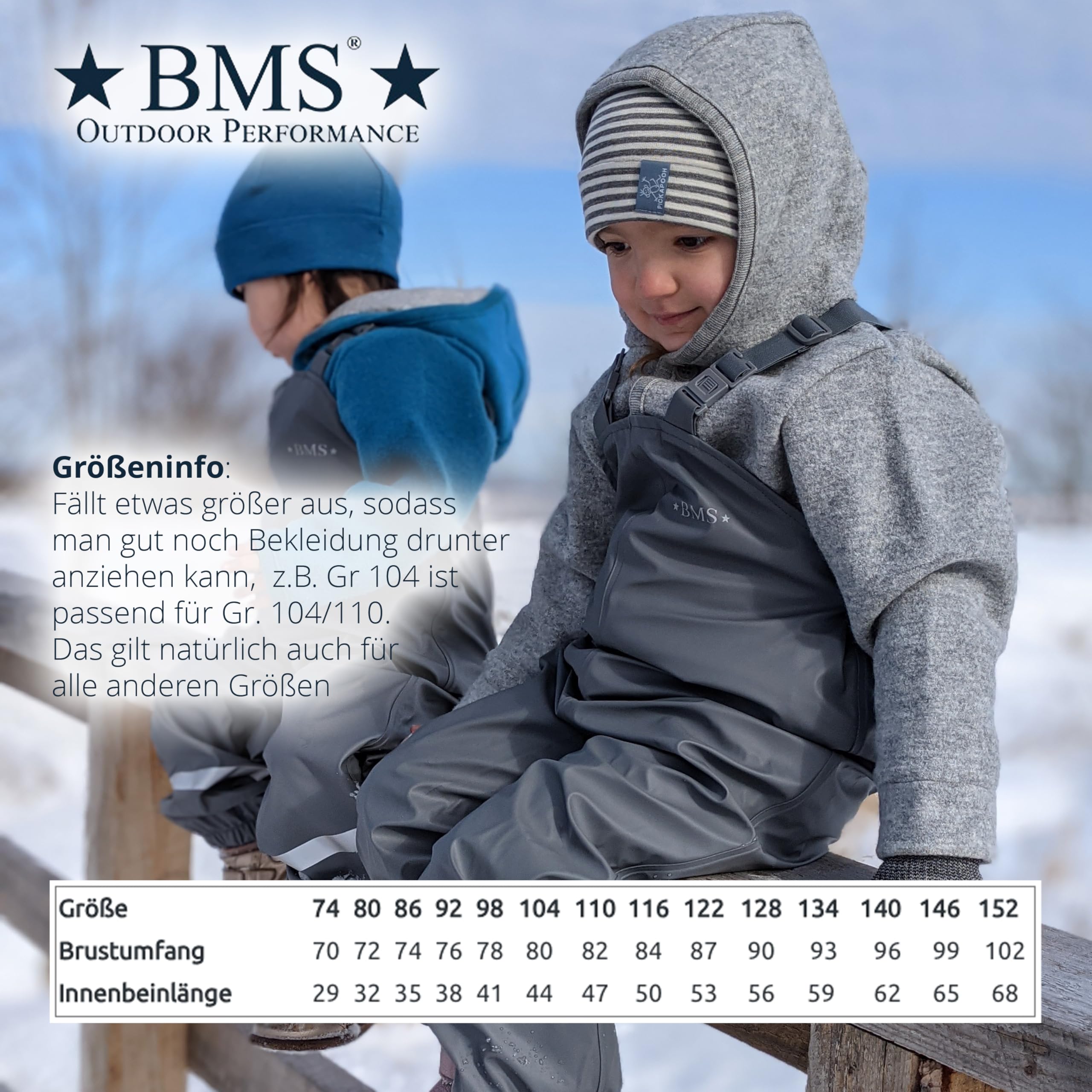 BMS® Schneehose gefüttert für Kinder, ideale Winter- und Ski-Hose, 100% wasserdicht, besonders atmungsaktiv Dank SoftLan, Wattierung, Oeko-Tex, strapazierfähig, langlebig für Mädchen, Jungen