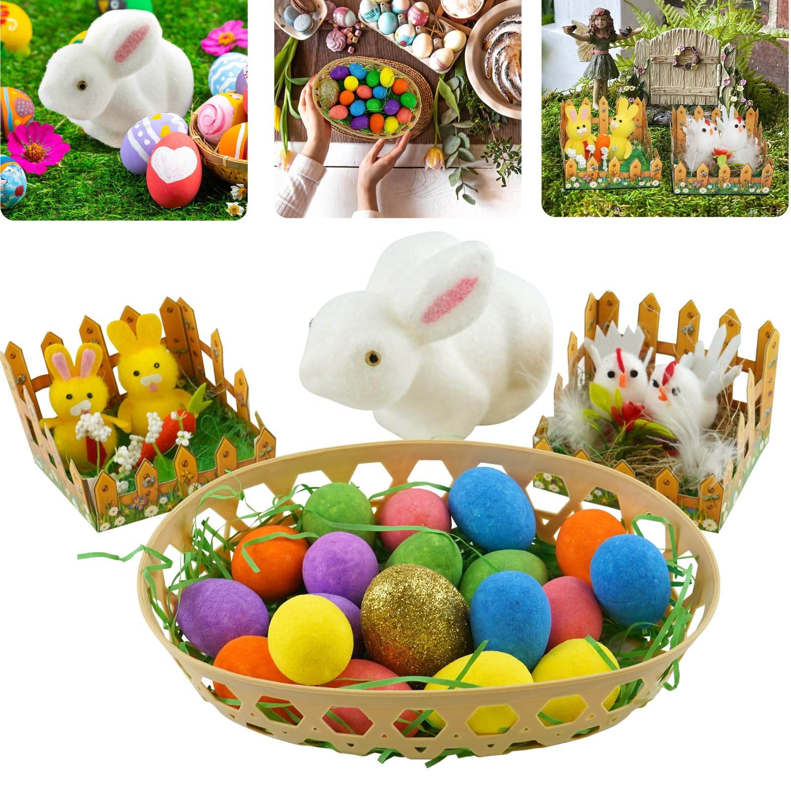 Srv Hub 30Pcs Easter Table Decoration Set 30Pcs Easter Table Displays Decorations, Easter Golden Glitter Eggs Bunny Seasonal Table Ornaments, Easter-Themed Centerpieces