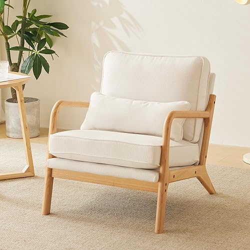 Miniatura 68 de Bonnlo Juego de 2 sillas decorativas de color beige fino, tapizadas de mediados de siglo, modernas sillas de lectura, sillas de lectura laterales,